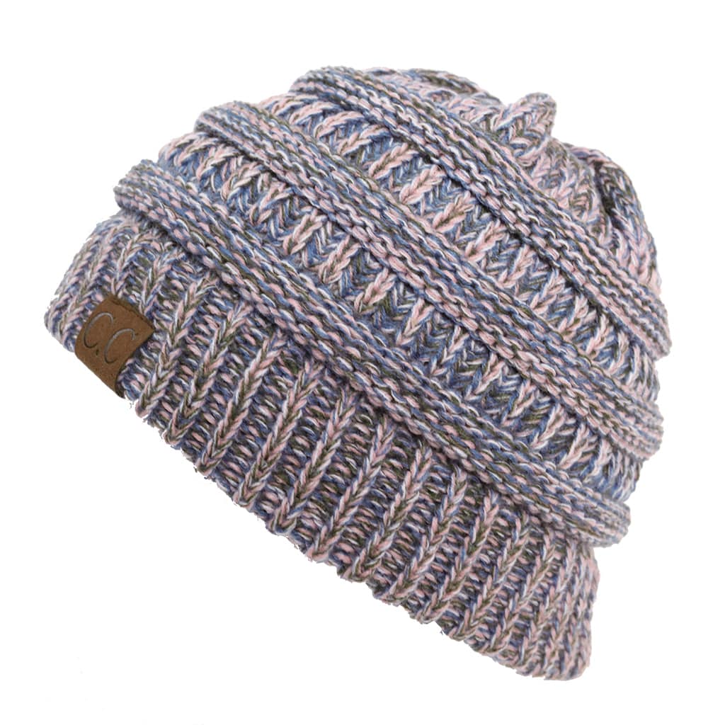 CC Crafted Multi-Color Beanies for kids and adults featuring a trendy four-tone crochet pattern, made from soft acrylic material.