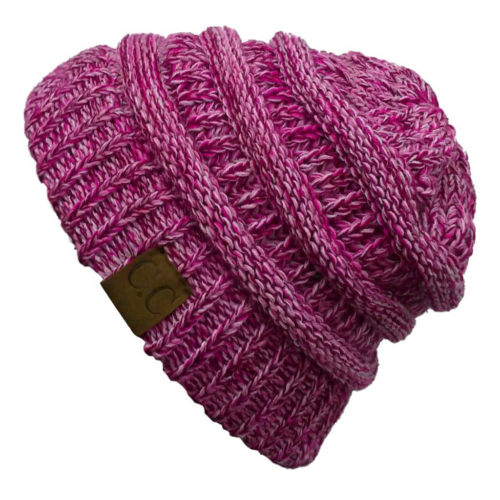CC Crafted Multi-Color Beanies for kids and adults featuring a trendy four-tone crochet pattern, made from soft acrylic material.