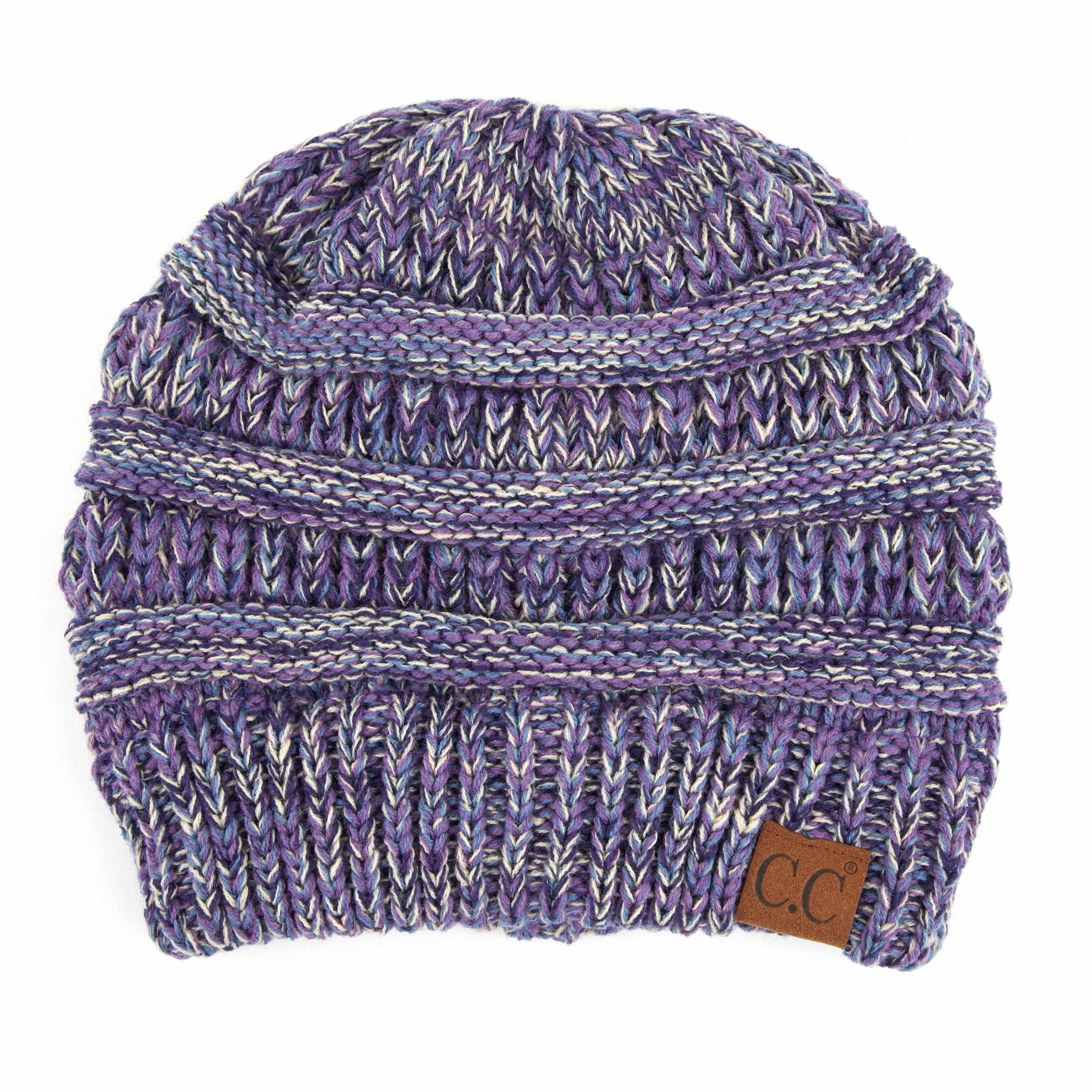 CC Crafted Multi-Color Beanies for kids and adults featuring a trendy four-tone crochet pattern, made from soft acrylic material.