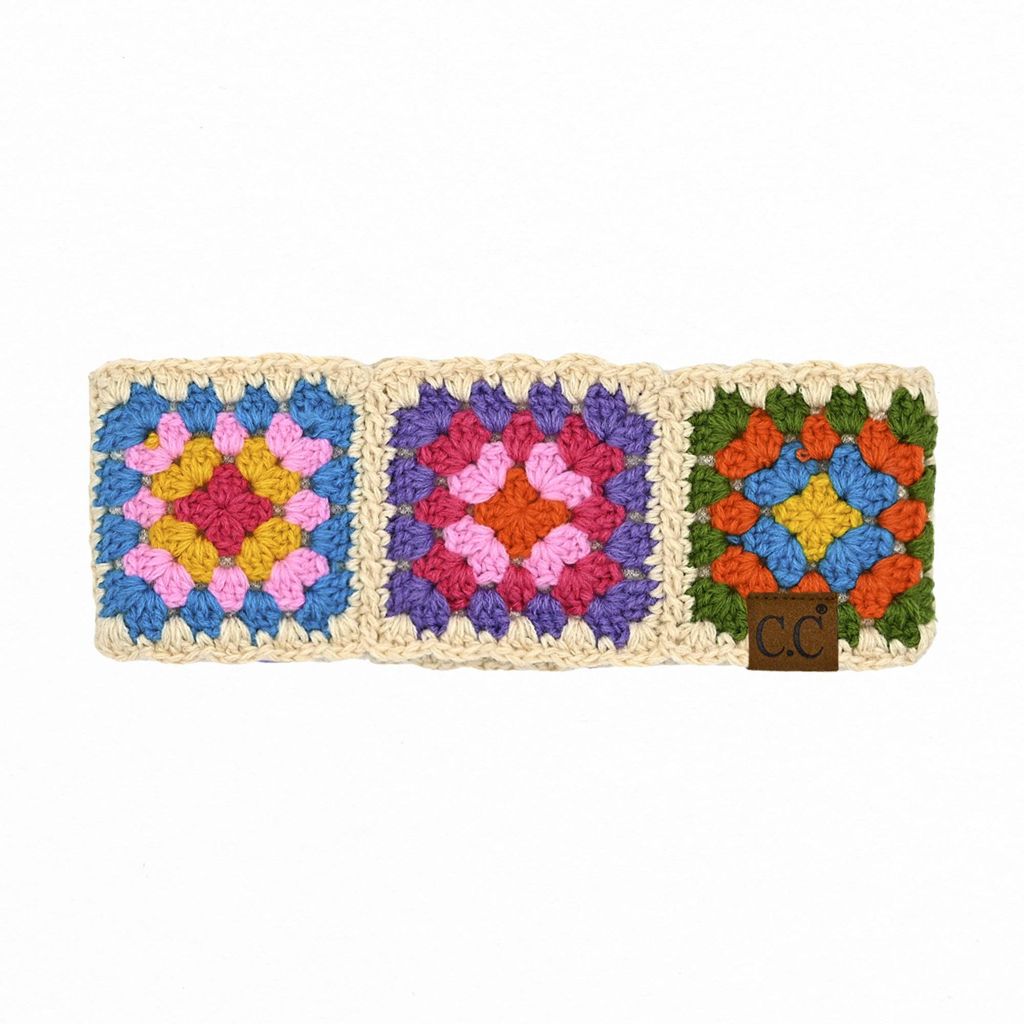 C.C Handmade Colorful Crochet Pattern Head Wrap featuring vibrant colors and soft lining, perfect for winter wear.