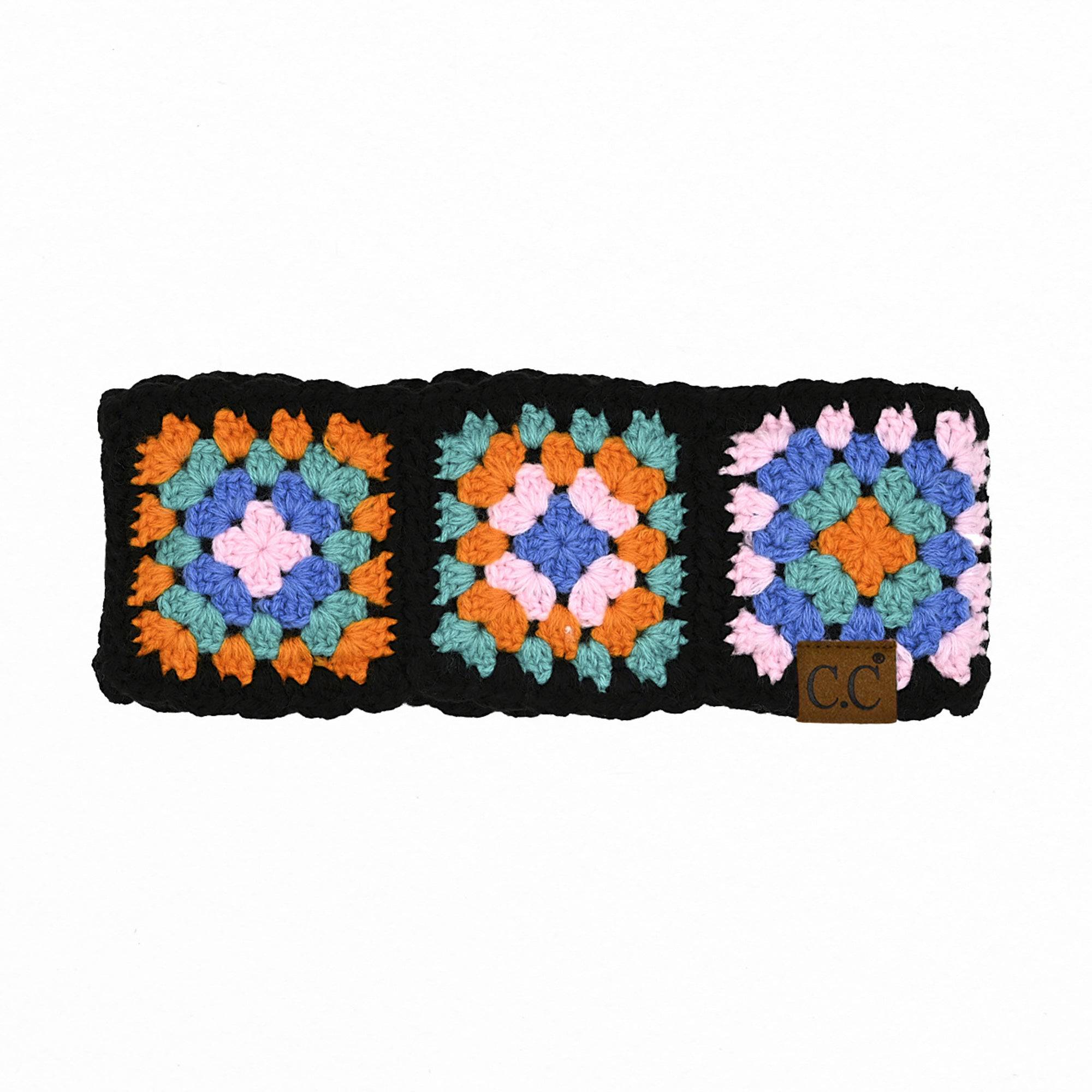 C.C Handmade Colorful Crochet Pattern Head Wrap featuring vibrant colors and soft lining, perfect for winter wear.