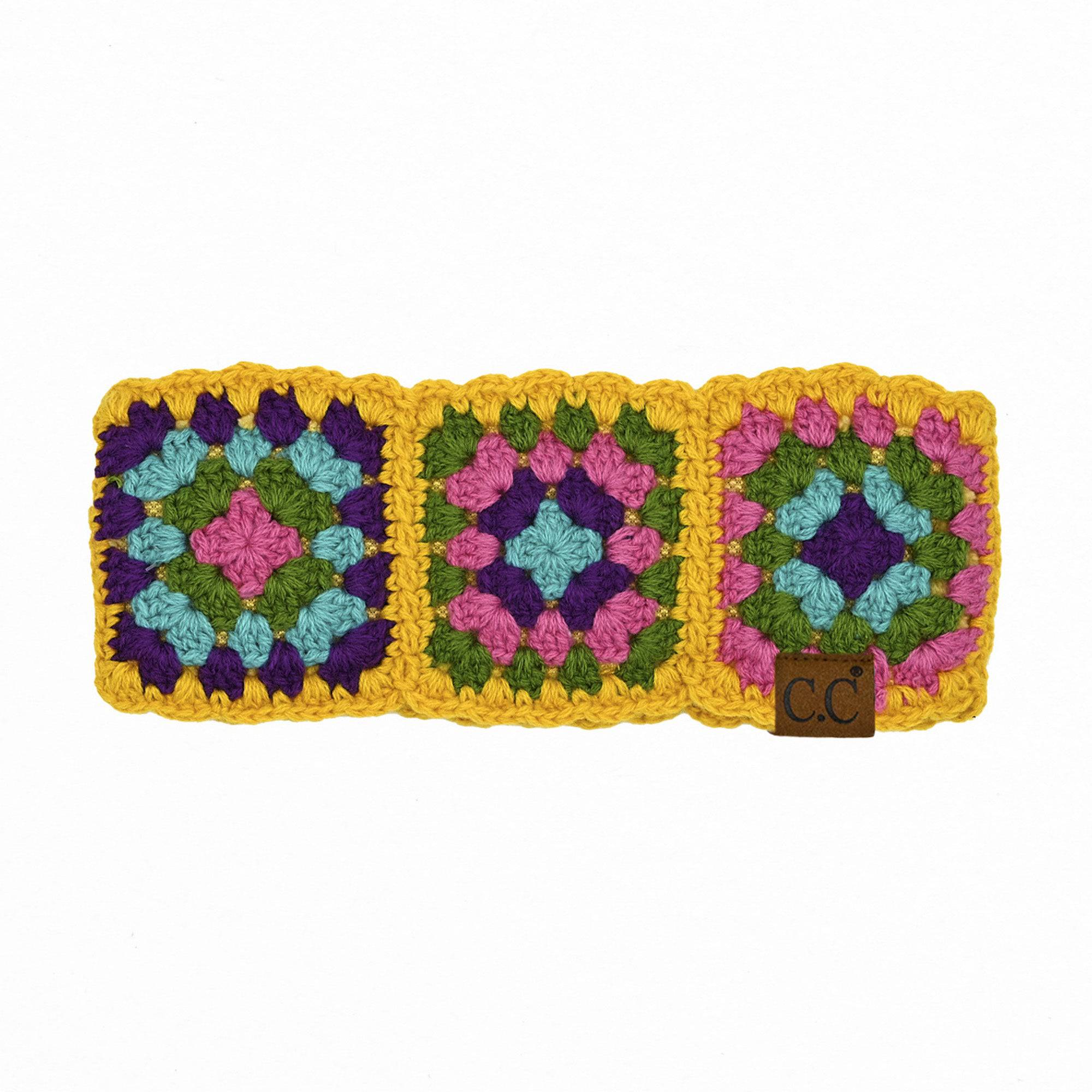 C.C Handmade Colorful Crochet Pattern Head Wrap featuring vibrant colors and soft lining, perfect for winter wear.