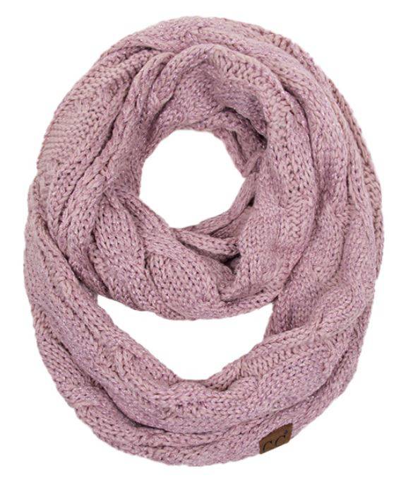 CC Metallic Scarf featuring a stylish infinity design with a homespun metallic pattern, perfect for adding shine to any outfit.