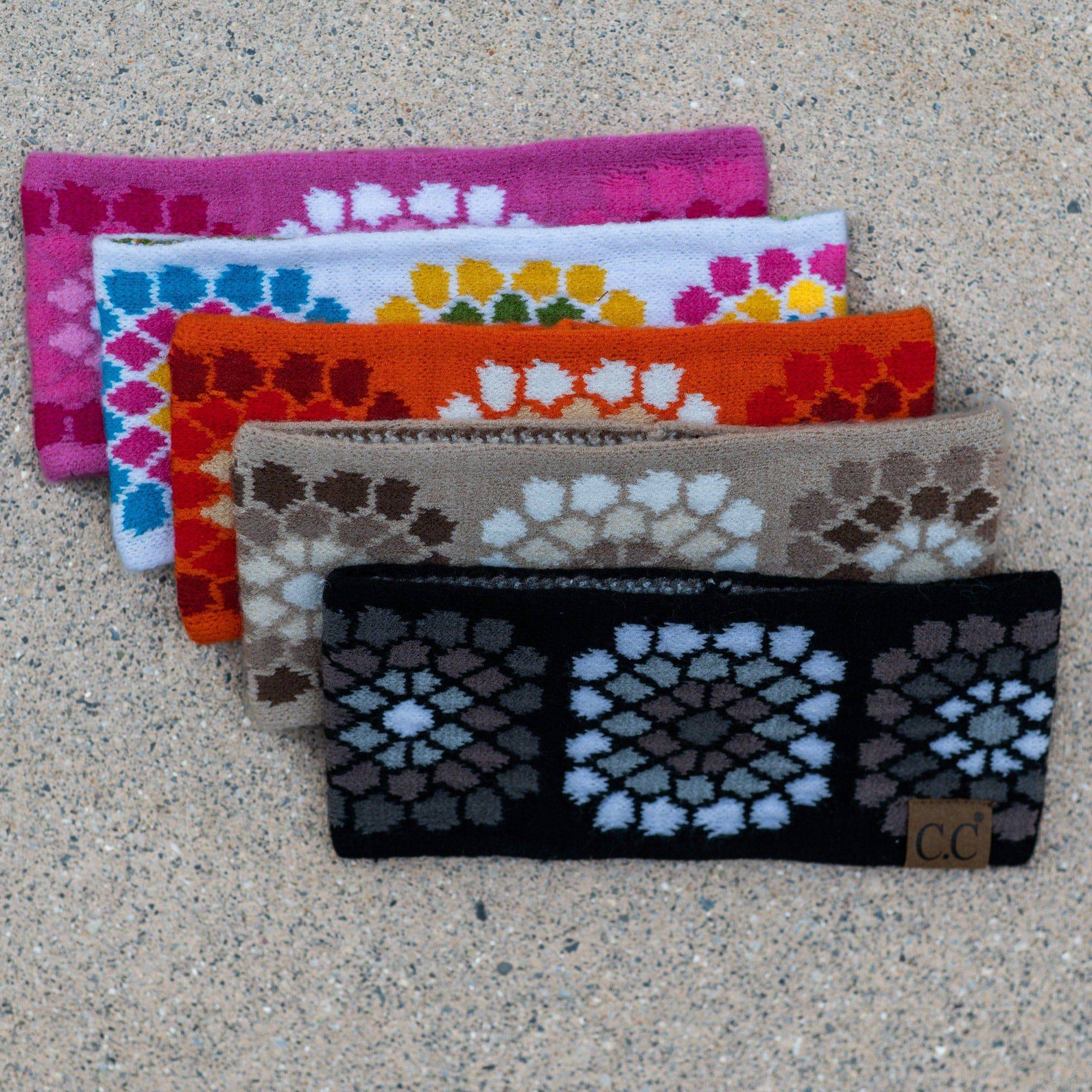 CC Multi-Color Flower Crochet Printed Pattern Head Wrap showcasing vibrant floral design, perfect for stylish outfits.