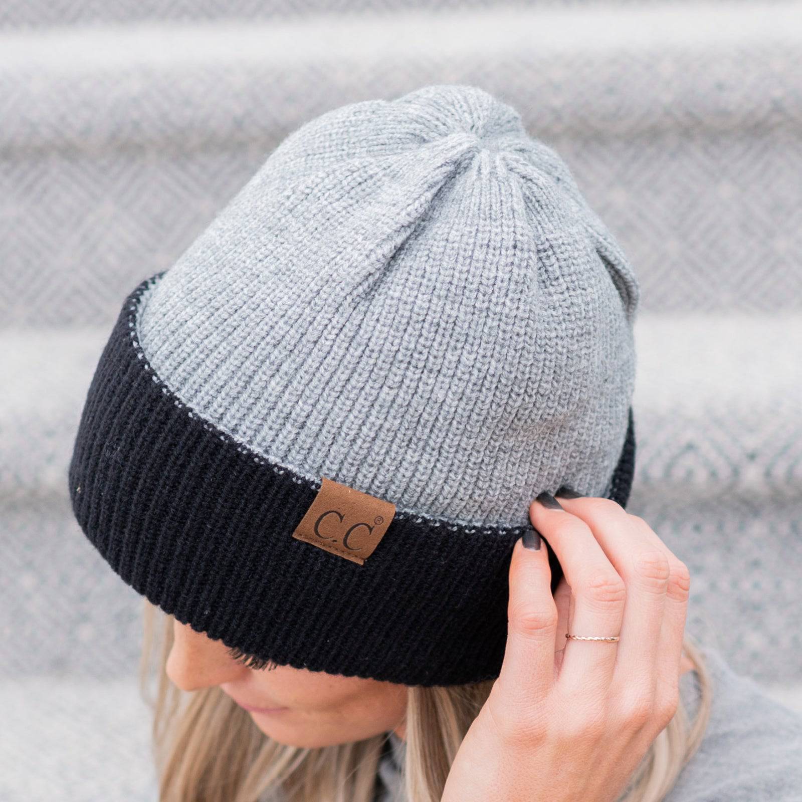CC Reversible Streetwear Double Layer Beanie showcasing its stylish design and double-layer material in two colors.