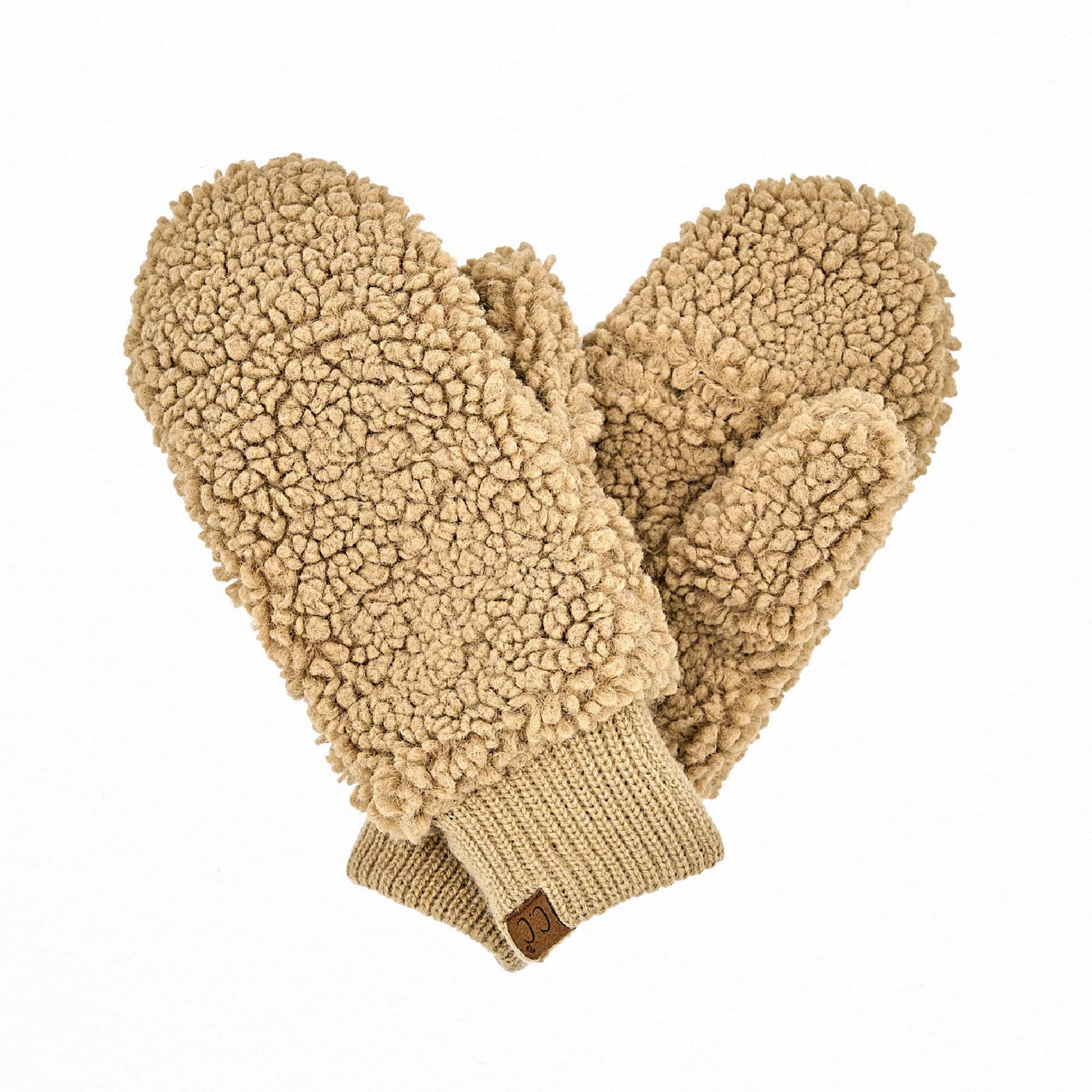 CC Soft Sherpa Accessible Mittens with faux fur lining, showcasing trendy Sherpa material and CC® branding.