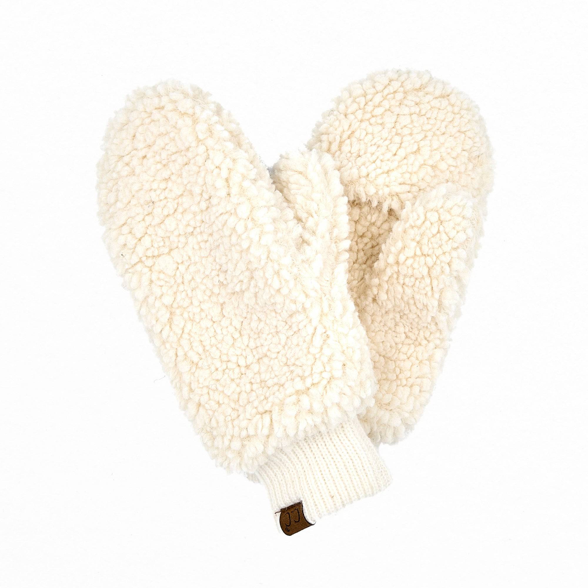 CC Soft Sherpa Accessible Mittens with faux fur lining, showcasing trendy Sherpa material and CC® branding.