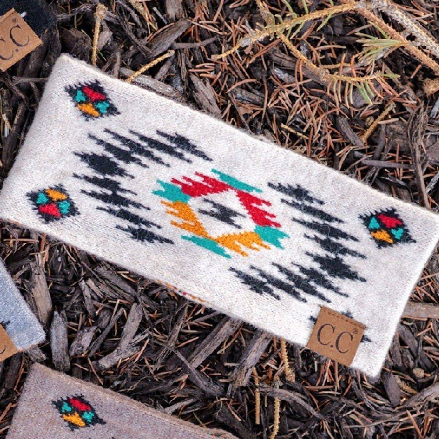 CC South Western Print Head Wrap featuring a vibrant multi-aztec southwestern print, designed for comfort and style.