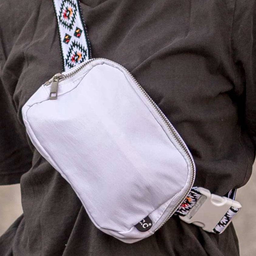 CC South Western Strap Belt Bag Fanny Pack featuring an Aztec print strap, three mesh pockets, and an adjustable strap for comfort.