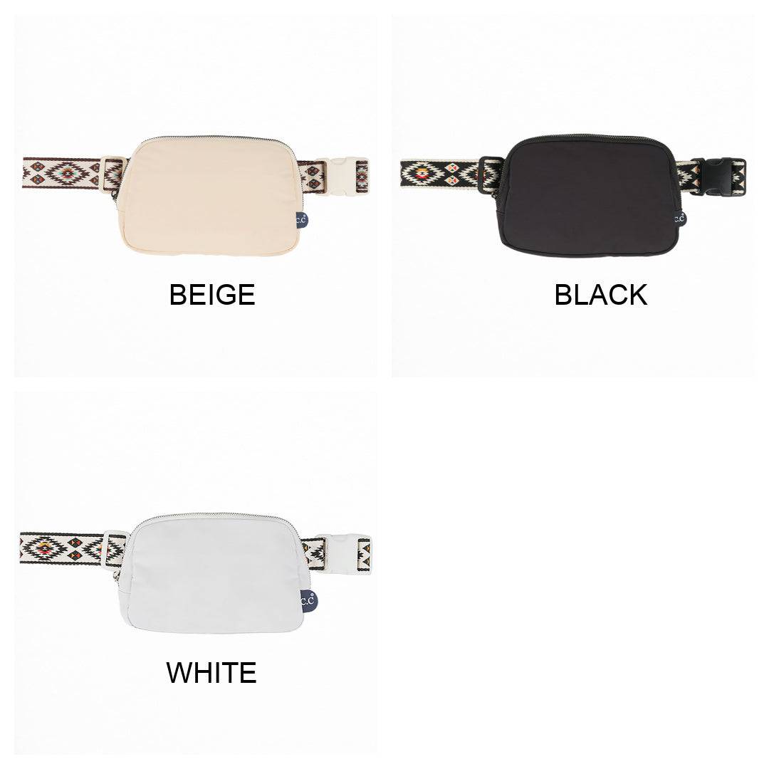 CC South Western Strap Belt Bag Fanny Pack featuring an Aztec print strap, three mesh pockets, and an adjustable strap for comfort.