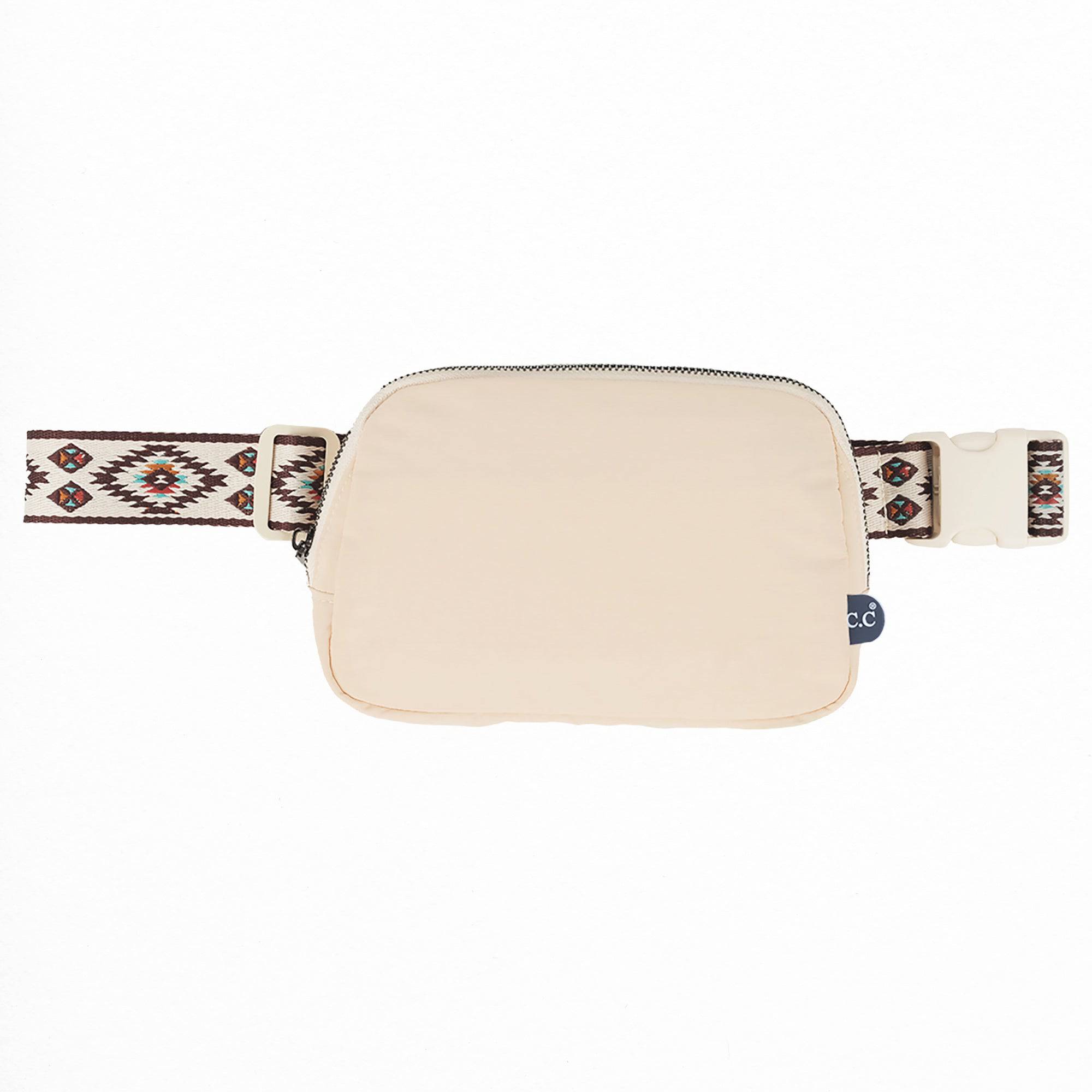 CC South Western Strap Belt Bag Fanny Pack featuring an Aztec print strap, three mesh pockets, and an adjustable strap for comfort.