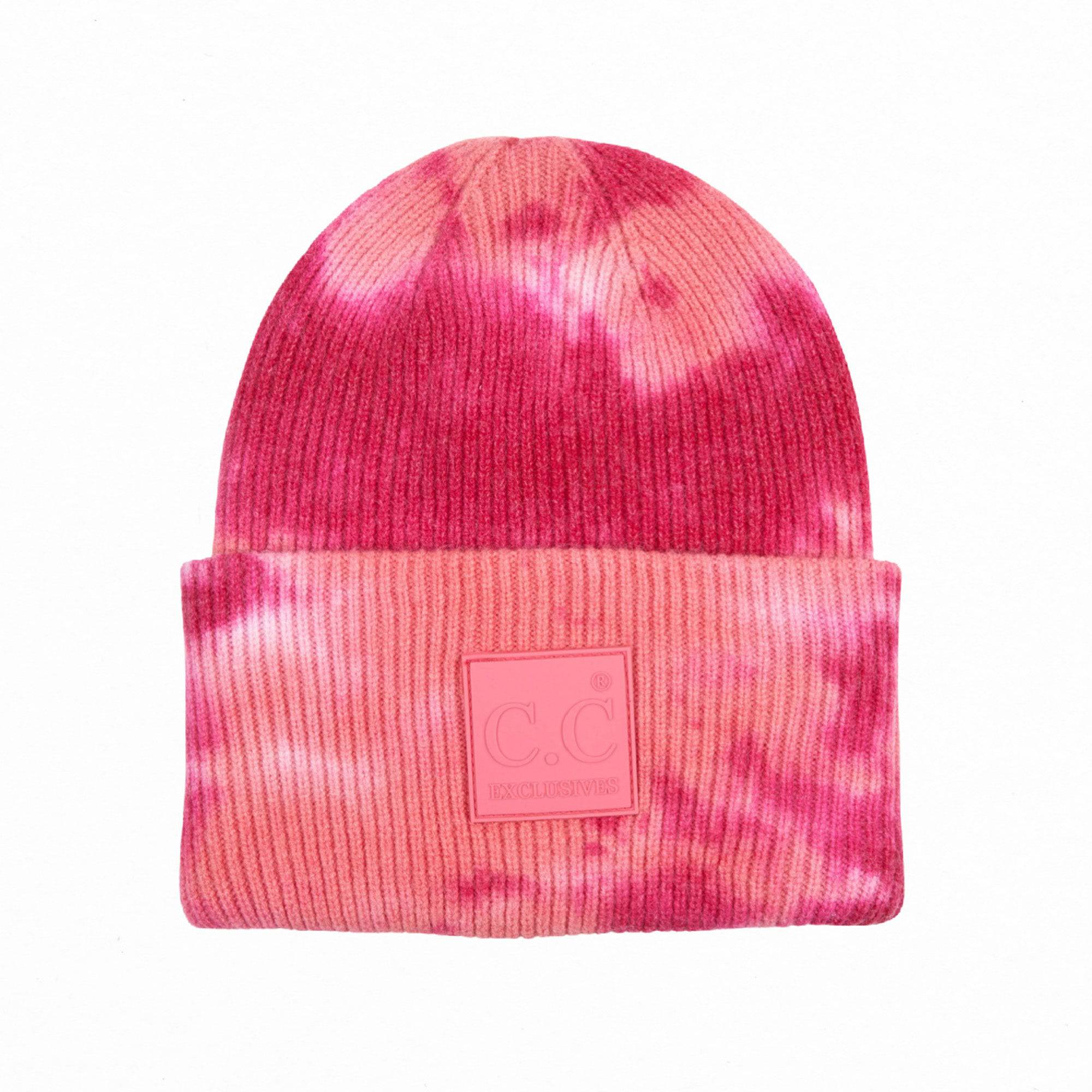 CC Tie Dye Beanie in vibrant colors, suitable for adults, kids, and babies, showcasing unique tie-dye patterns.