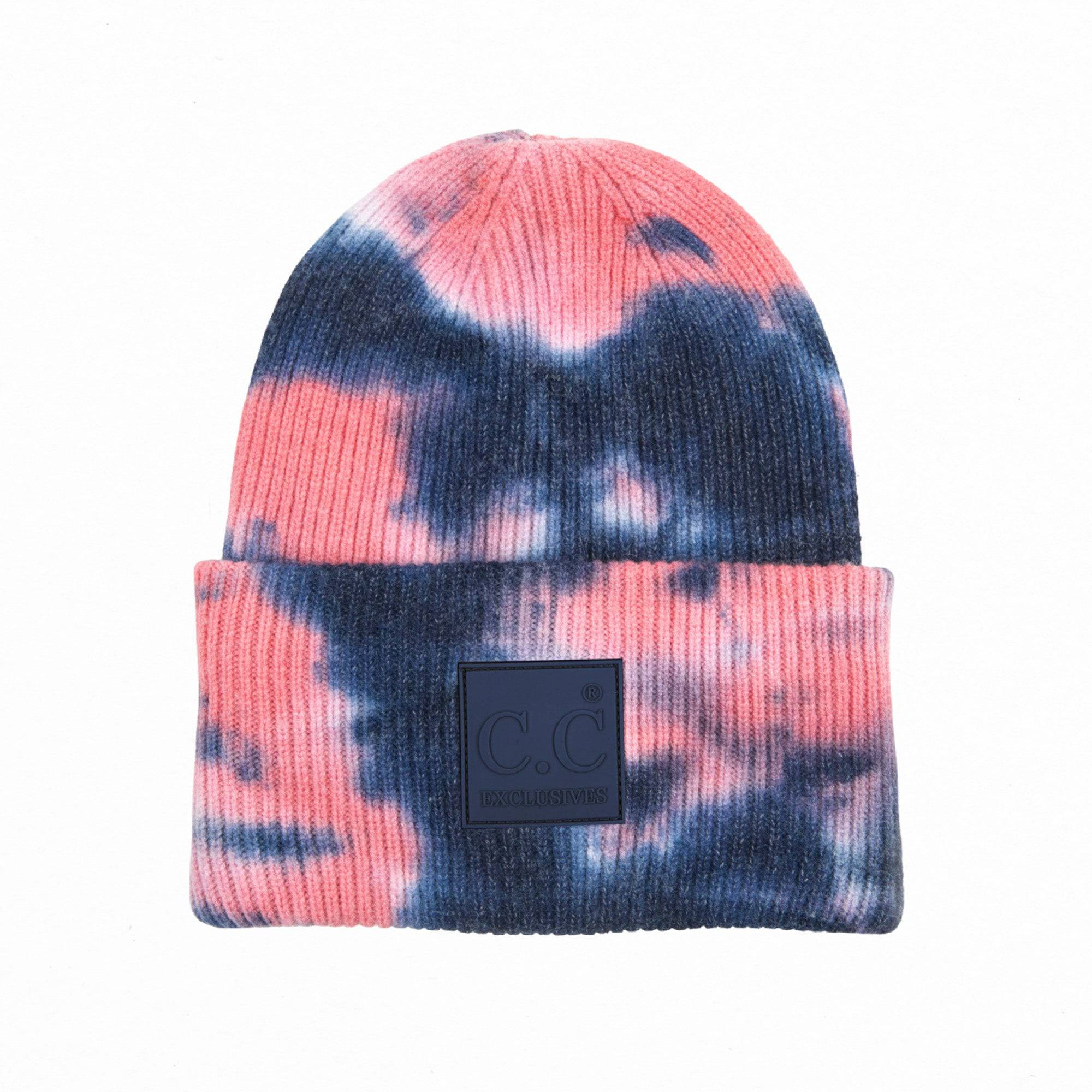 CC Tie Dye Beanie in vibrant colors, suitable for adults, kids, and babies, showcasing unique tie-dye patterns.