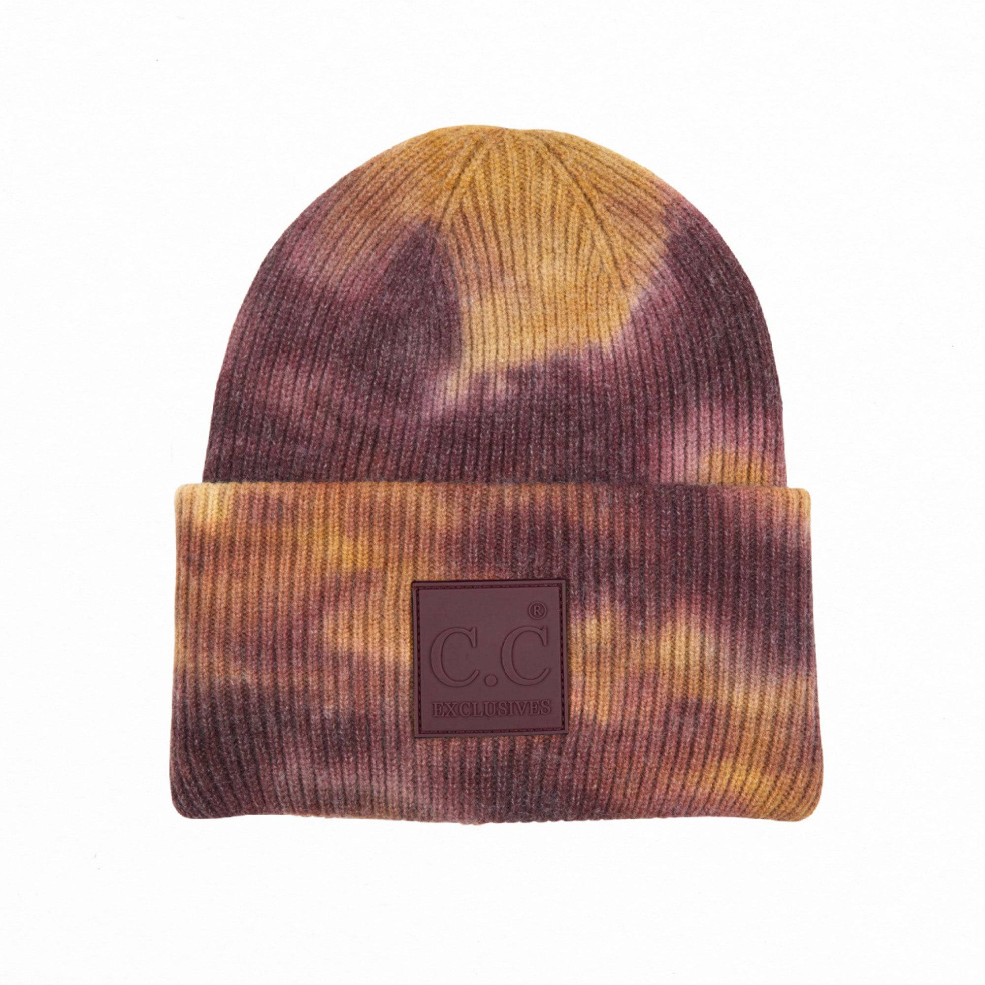 CC Tie Dye Beanie in vibrant colors, suitable for adults, kids, and babies, showcasing unique tie-dye patterns.
