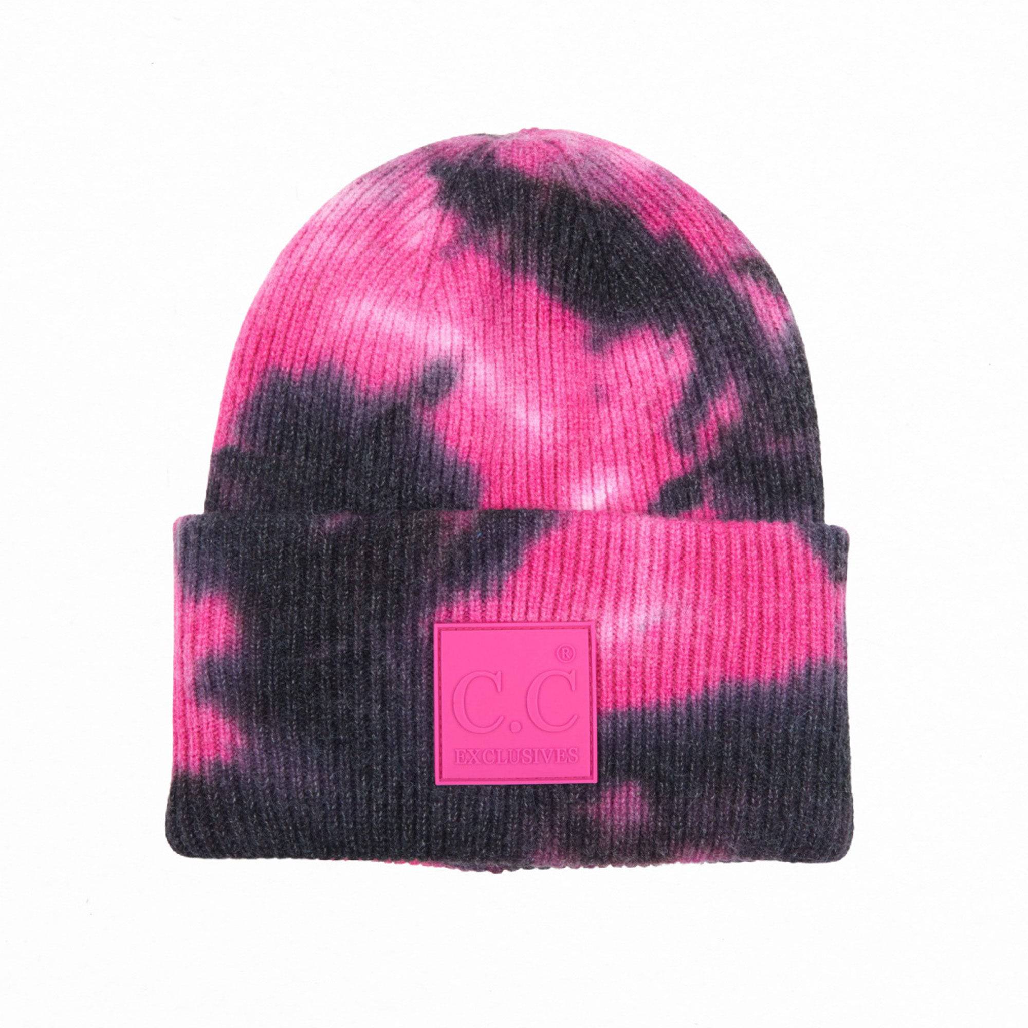 CC Tie Dye Beanie in vibrant colors, suitable for adults, kids, and babies, showcasing unique tie-dye patterns.