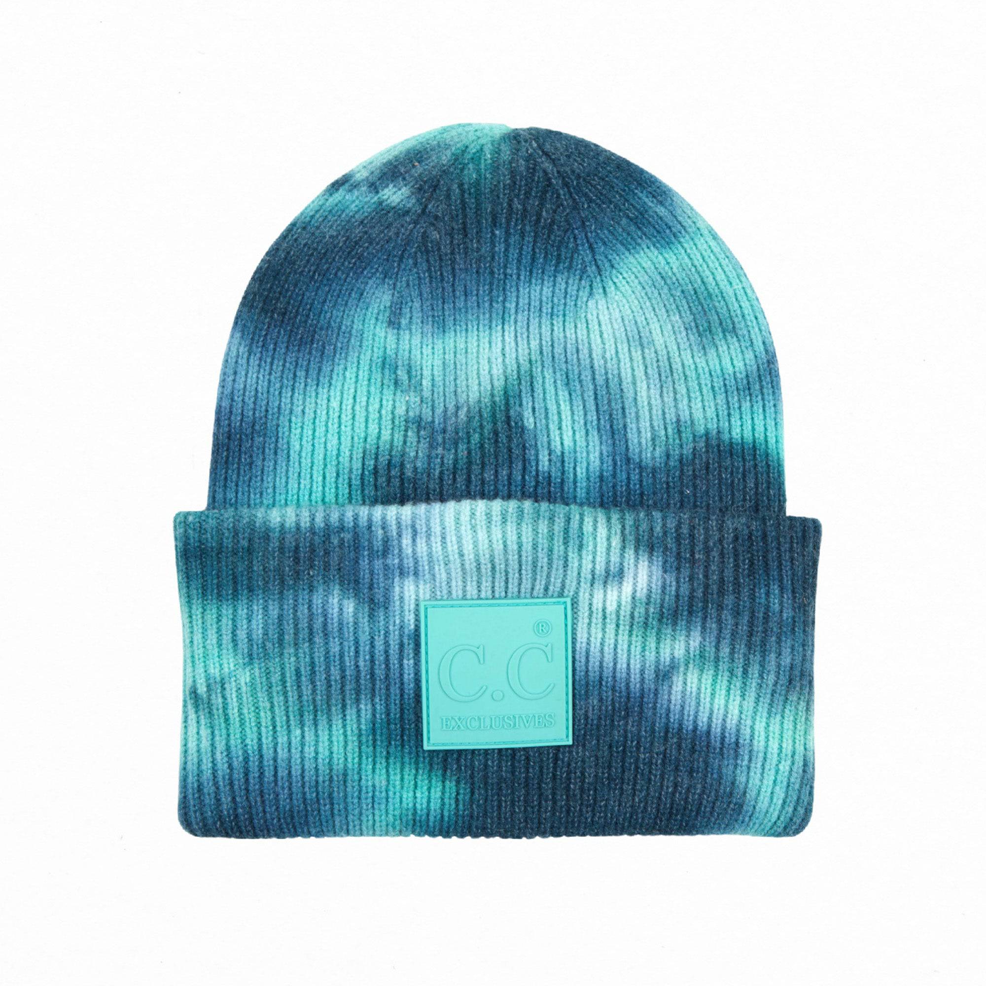 CC Tie Dye Beanie in vibrant colors, suitable for adults, kids, and babies, showcasing unique tie-dye patterns.
