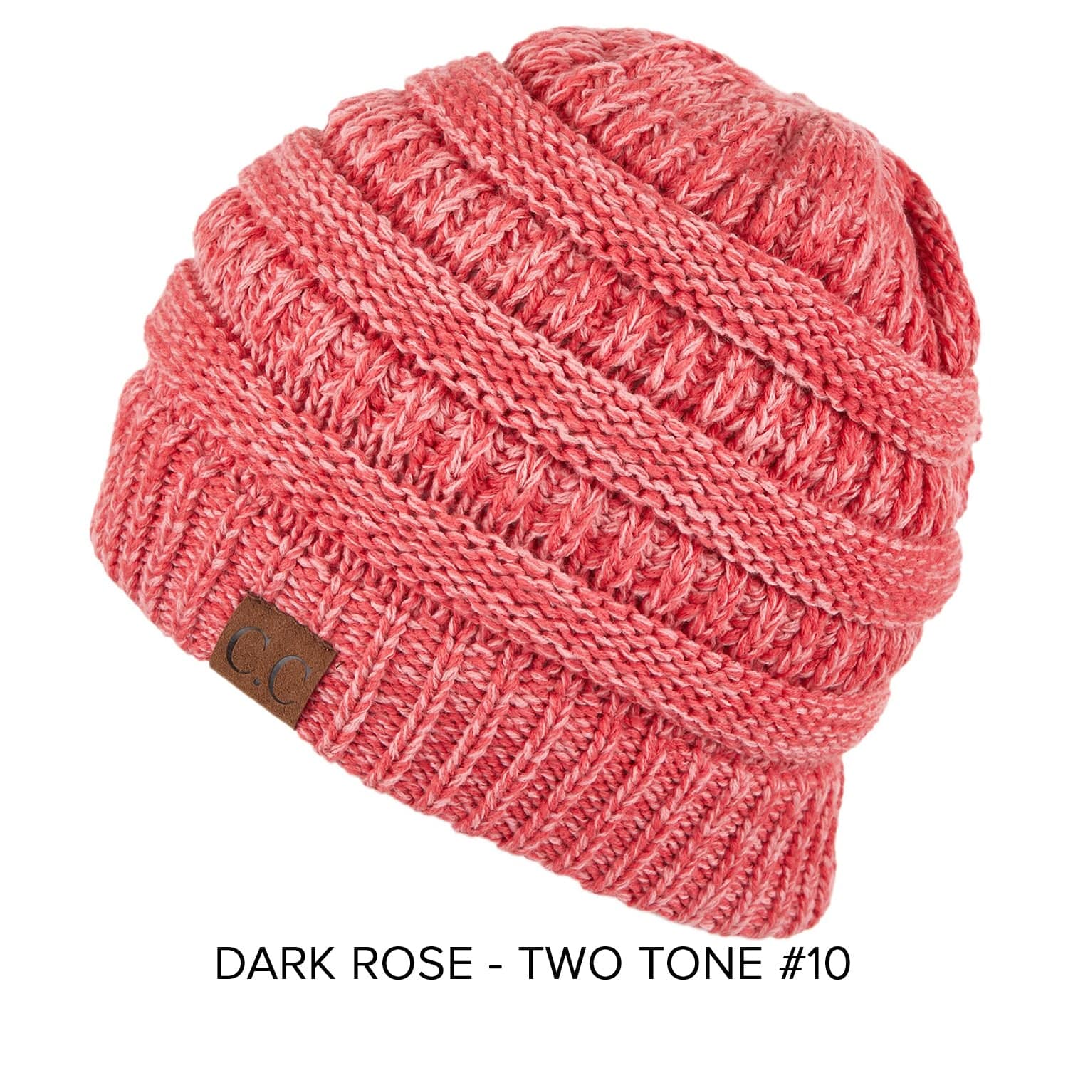 CC Two-Tone Super Soft Beanie Hat in various colors, showcasing its crochet pattern and authentic C.C. branding.