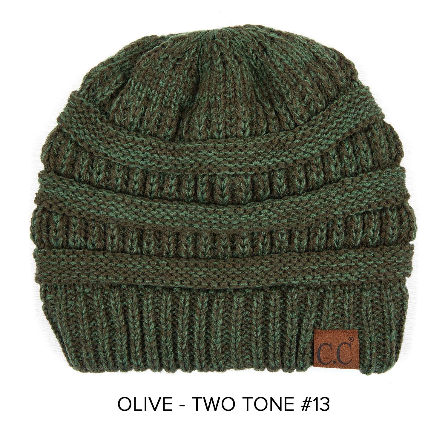 CC Two-Tone Super Soft Beanie Hat in various colors, showcasing its crochet pattern and authentic C.C. branding.