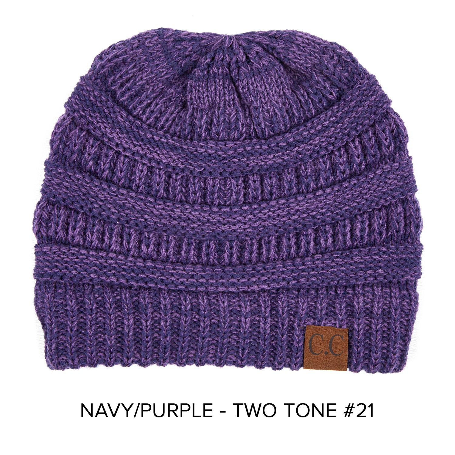 CC Two-Tone Super Soft Beanie Hat in various colors, showcasing its crochet pattern and authentic C.C. branding.