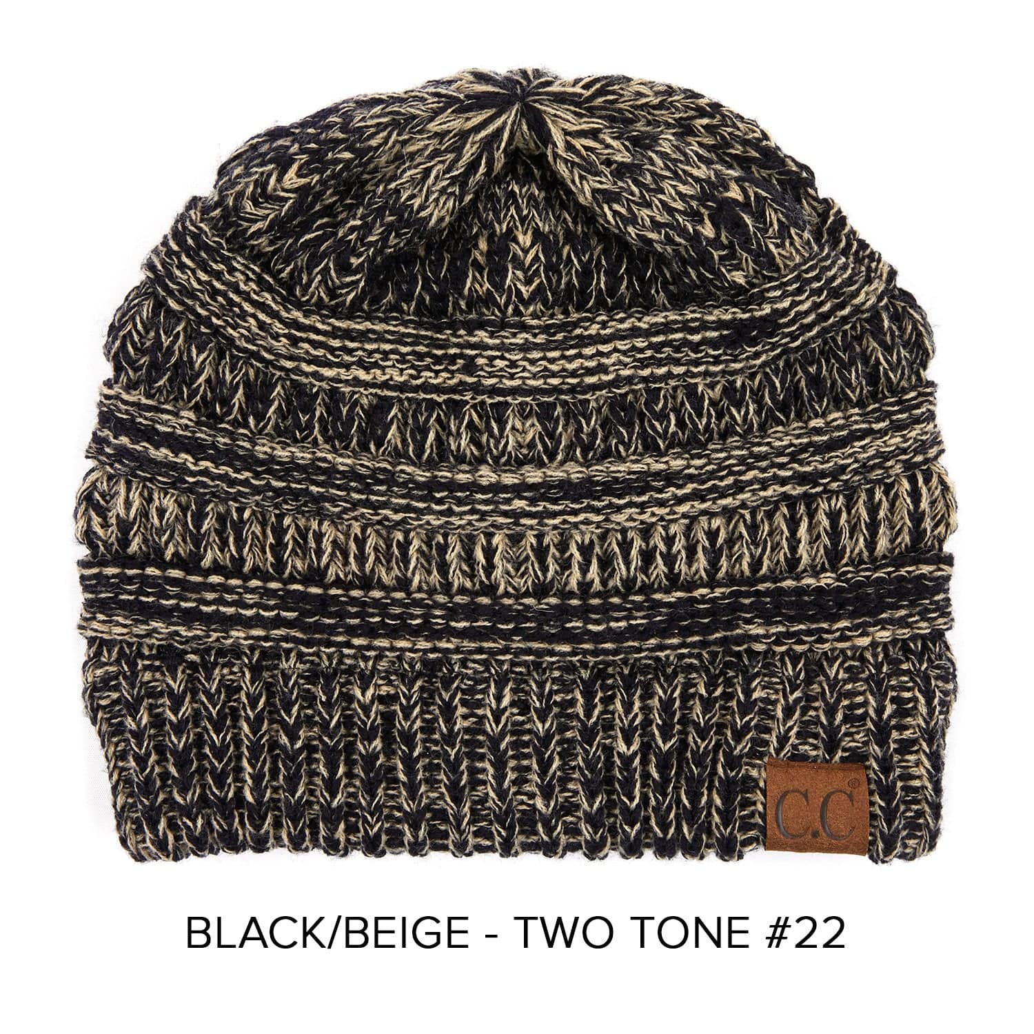 CC Two-Tone Super Soft Beanie Hat in various colors, showcasing its crochet pattern and authentic C.C. branding.