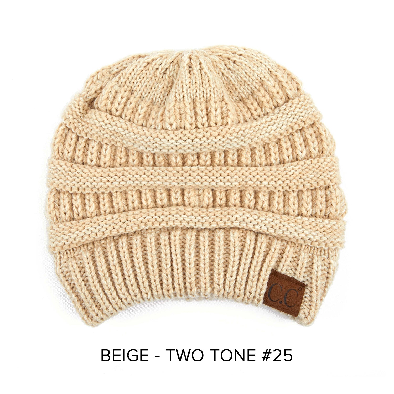 CC Two-Tone Super Soft Beanie Hat in various colors, showcasing its crochet pattern and authentic C.C. branding.