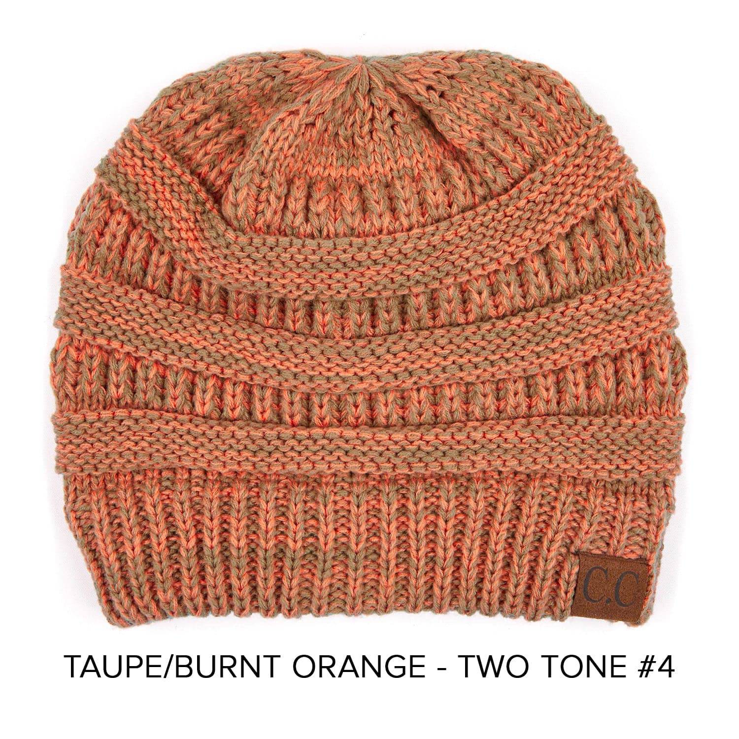 CC Two-Tone Super Soft Beanie Hat in various colors, showcasing its crochet pattern and authentic C.C. branding.