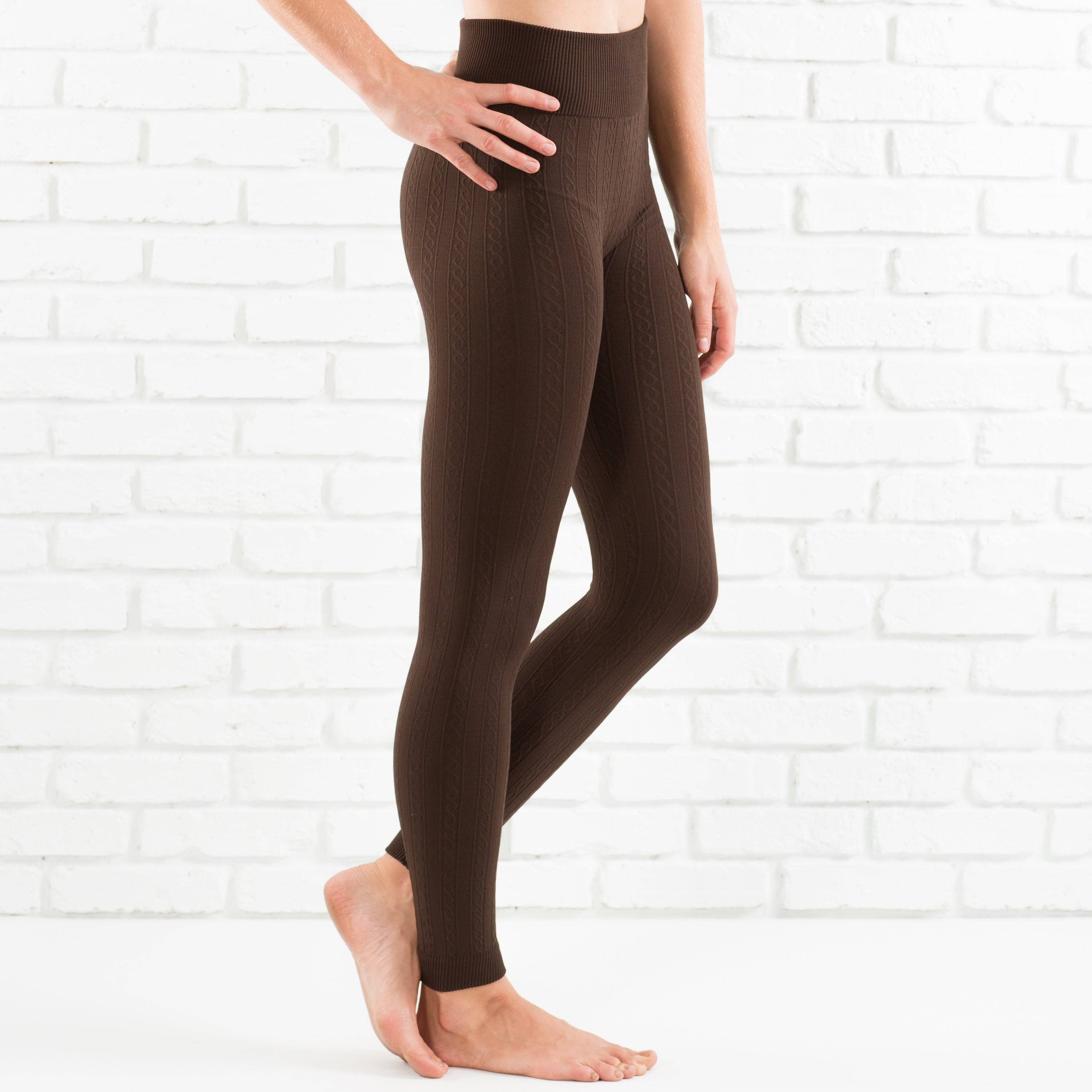 Cozy cable knit fleece lined leggings in a stylish design, perfect for comfort and warmth.
