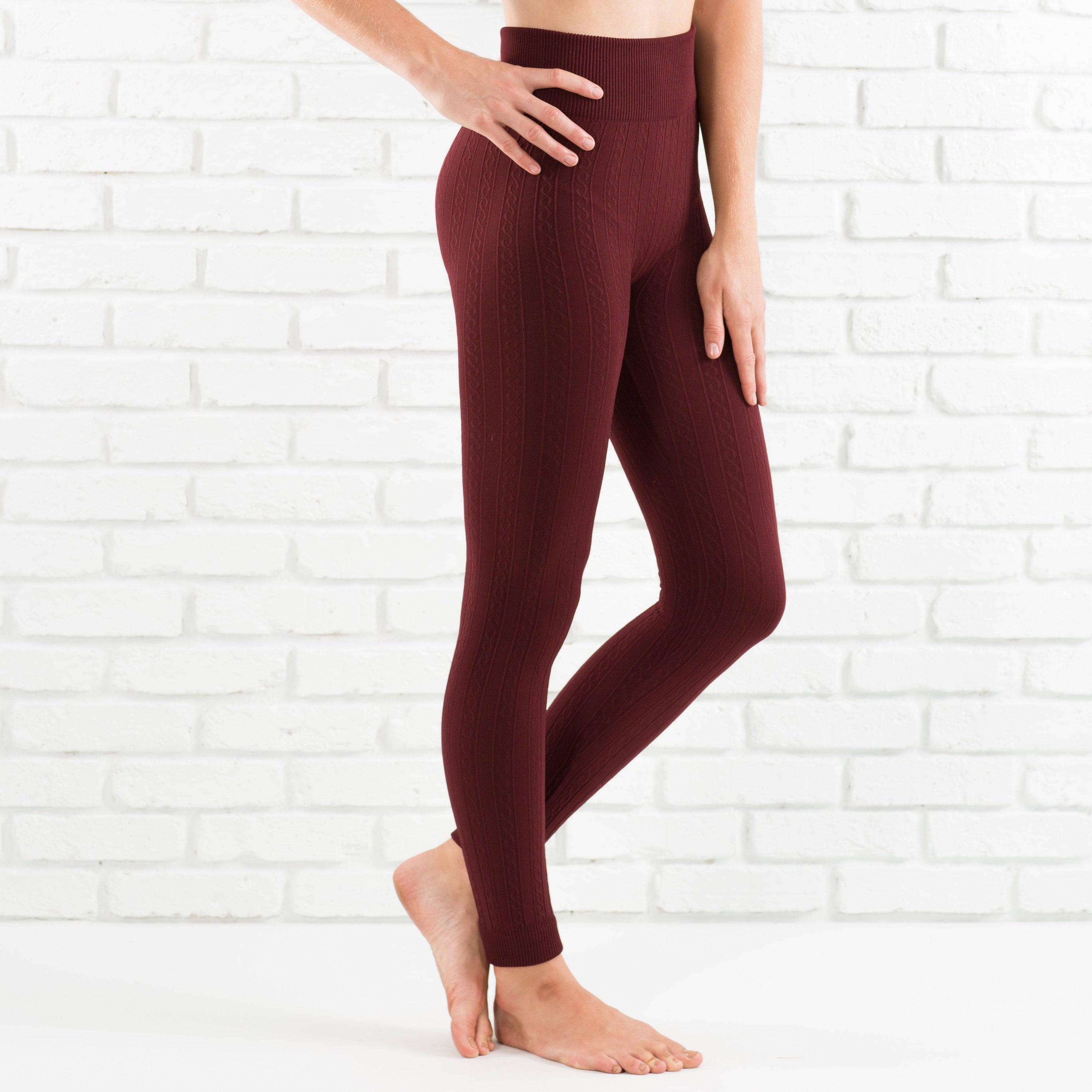 Cozy cable knit fleece lined leggings in a stylish design, perfect for comfort and warmth.