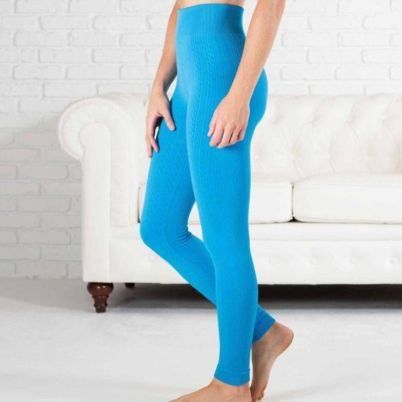 Cozy cable knit fleece lined leggings in a stylish design, perfect for comfort and warmth.