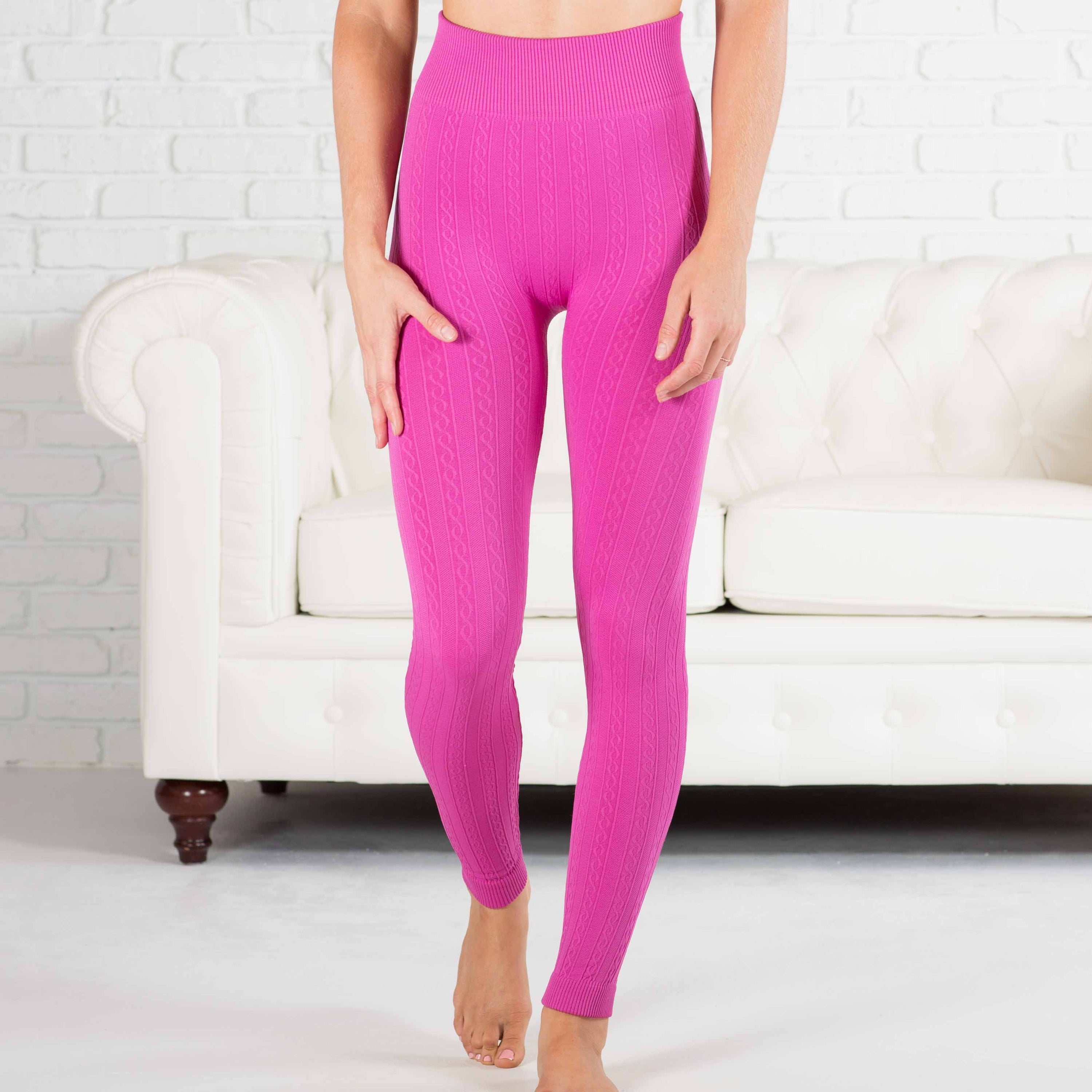 Cozy cable knit fleece lined leggings in a stylish design, perfect for comfort and warmth.