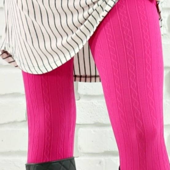 Cozy cable knit fleece lined leggings in a stylish design, perfect for comfort and warmth.