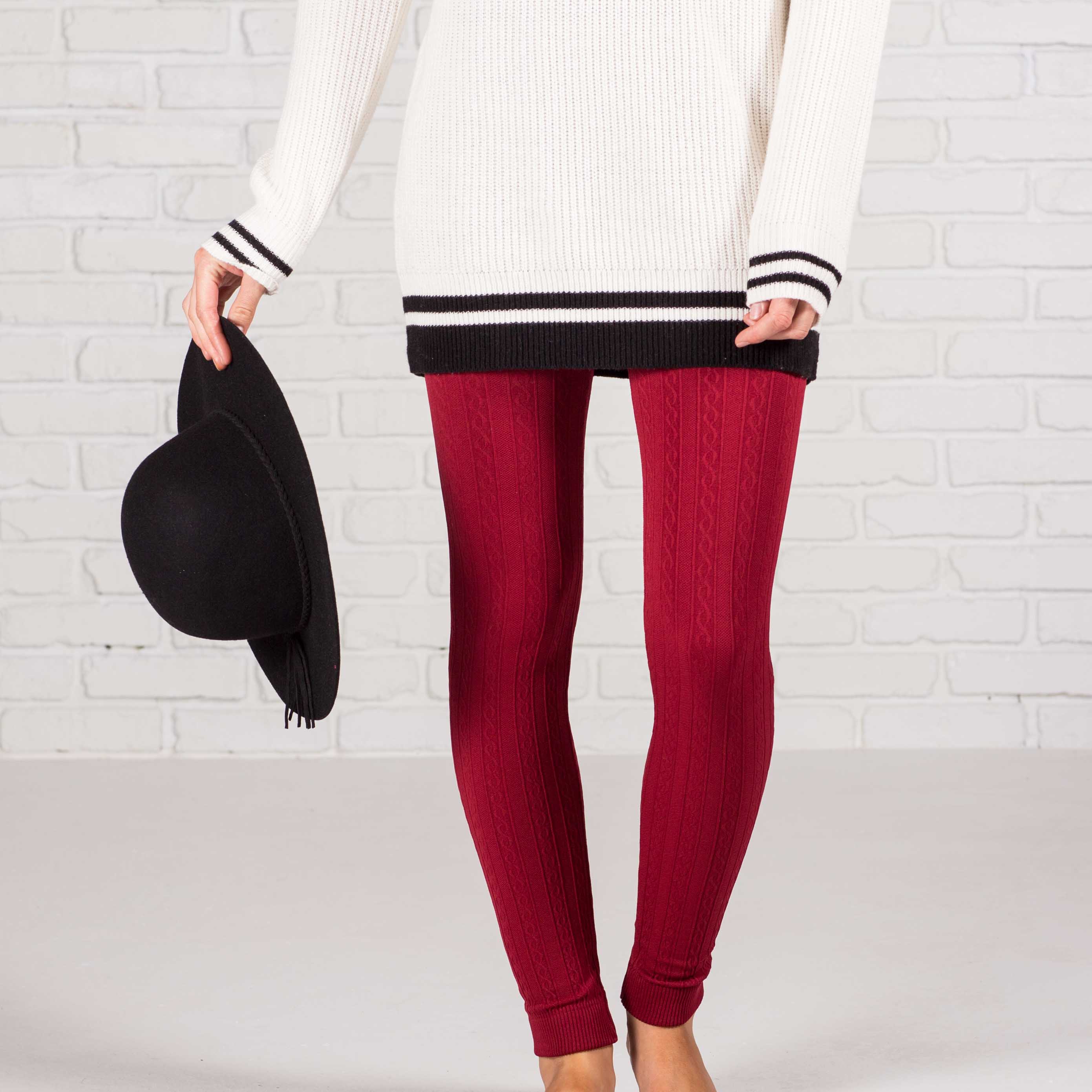 Cozy cable knit fleece lined leggings in a stylish design, perfect for comfort and warmth.