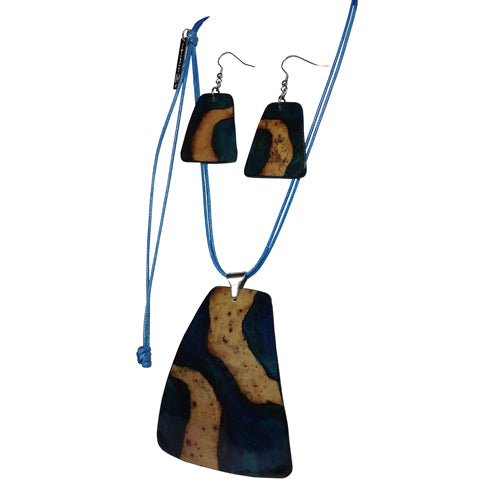 Vibrant Calabash Water Necklace and Earring Set, handmade with intricate designs and sterling silver hooks.