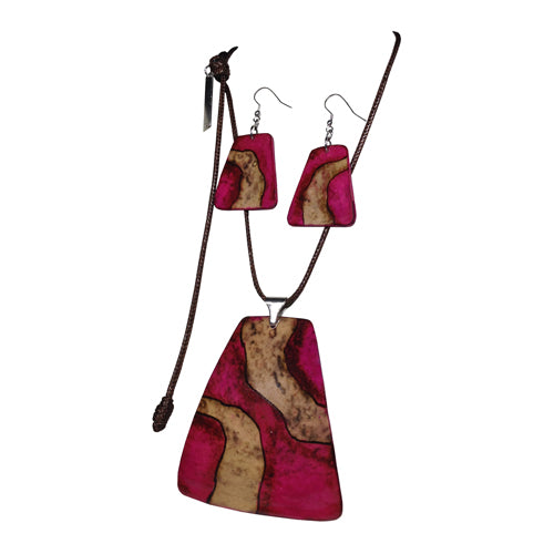 Vibrant Calabash Water Necklace and Earring Set, handmade with intricate designs and sterling silver hooks.