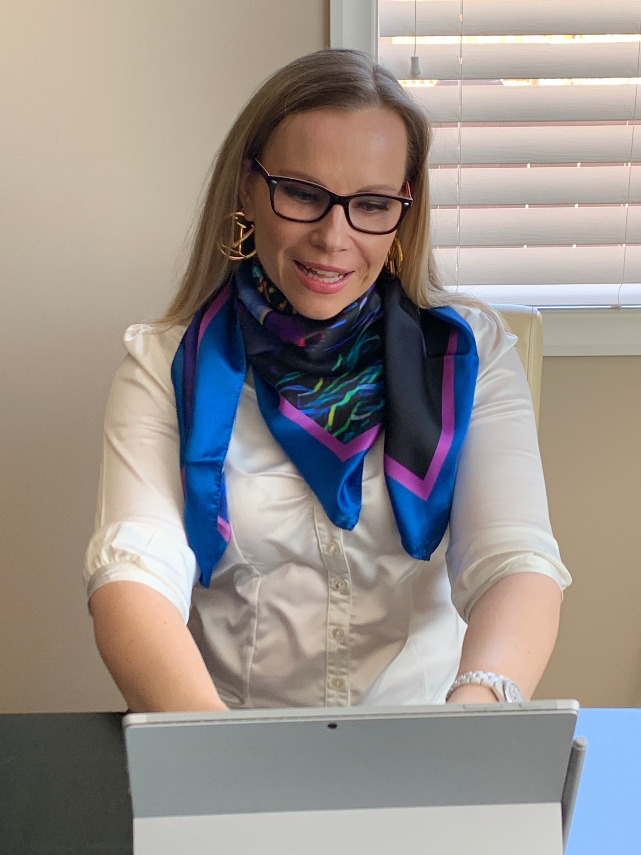 Calgary Skyline Ladies Scarf featuring the Peace Bridge design on luxurious Italian silk.