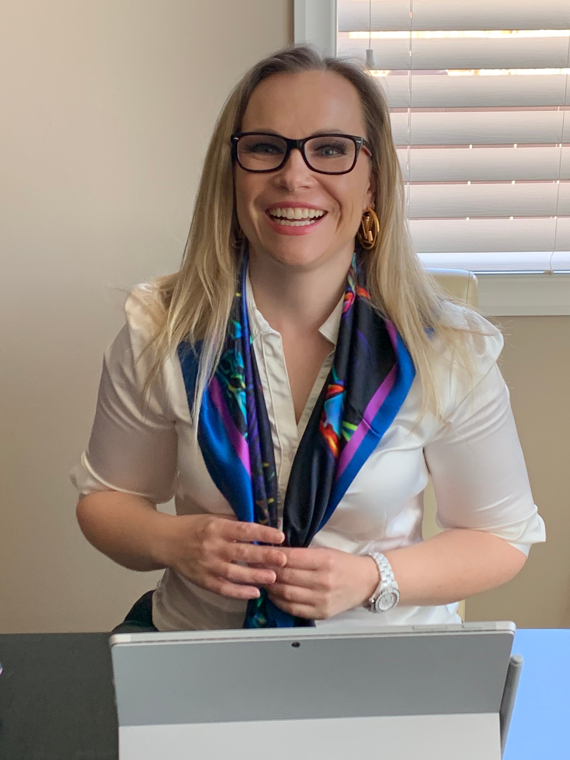 Calgary Skyline Ladies Scarf featuring the Peace Bridge design on luxurious Italian silk.