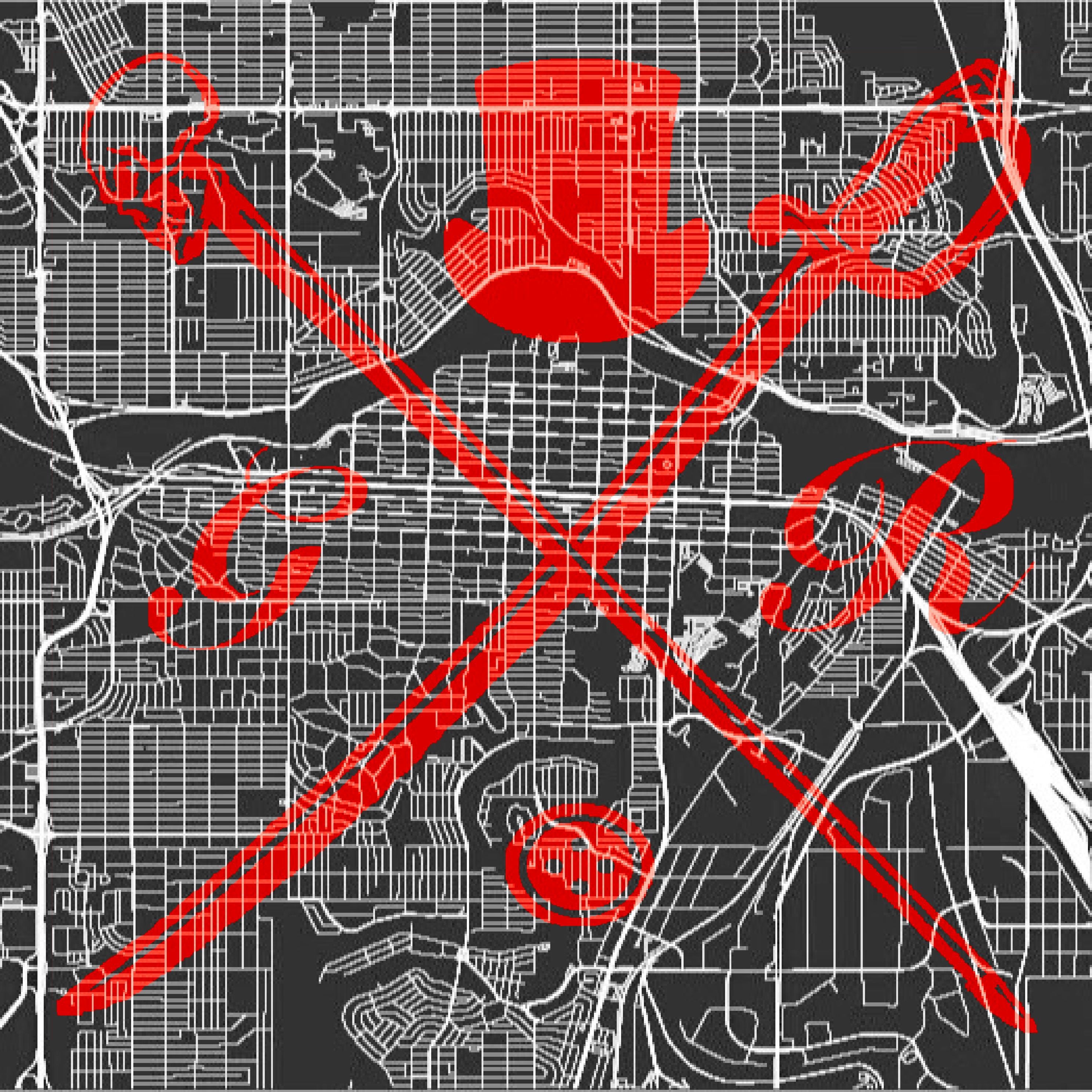 Calgary Street Map Bold Red Ladies Scarf featuring a vibrant red map design on a black background with Gentleman Rogue logo.