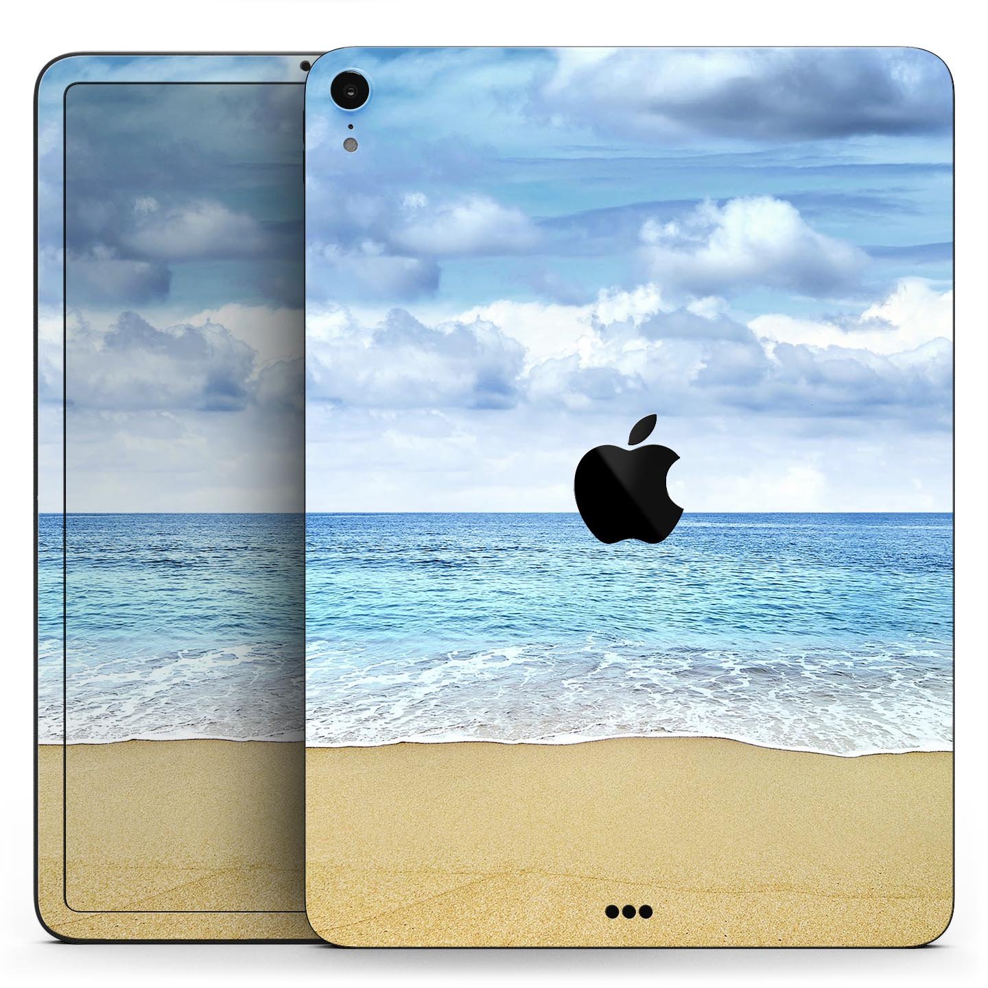 Calm Blue Sky and Sea Shore skin decal for Apple iPad, showcasing a serene beach scene with vibrant colors and a sleek design.