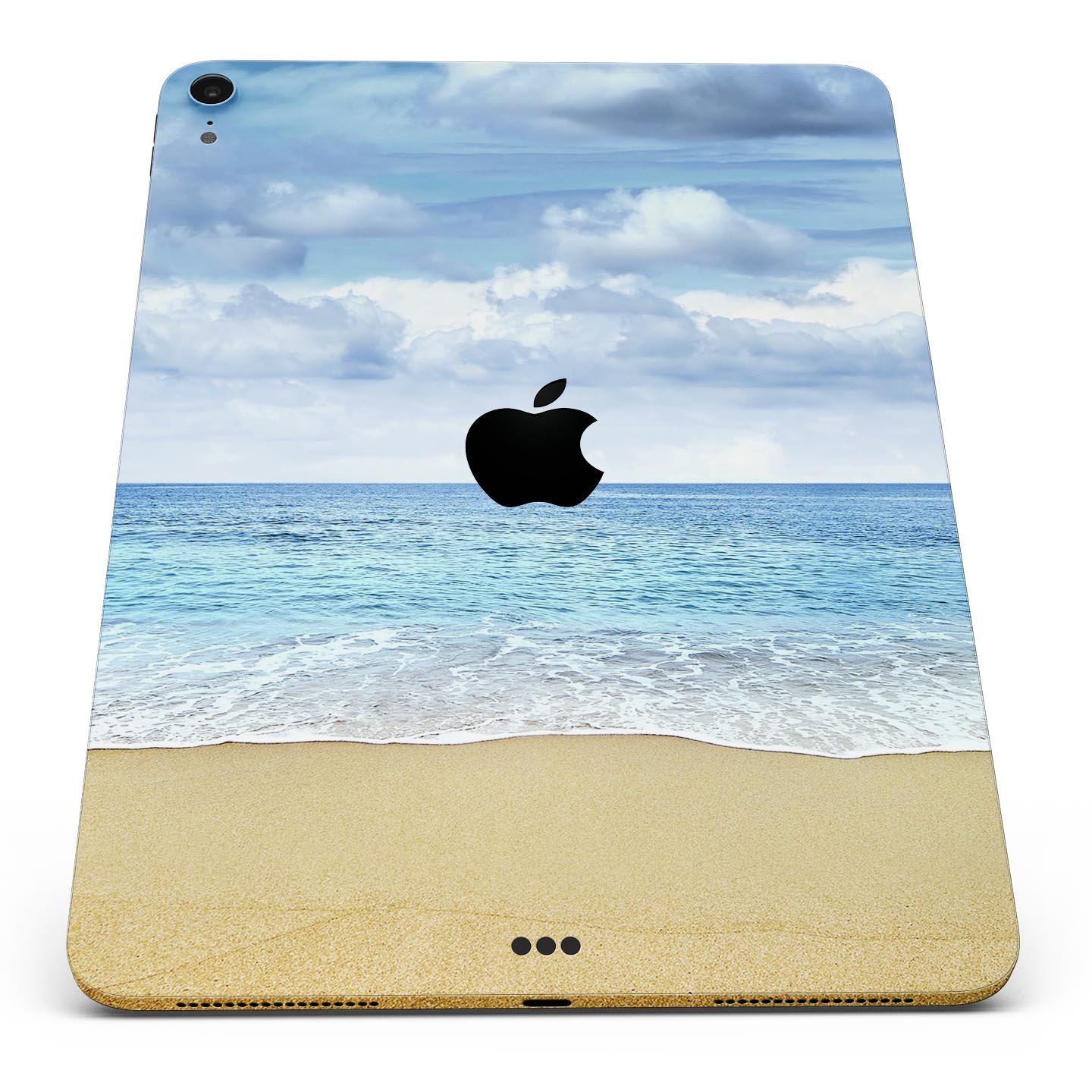Calm Blue Sky and Sea Shore skin decal for Apple iPad, showcasing a serene beach scene with vibrant colors and a sleek design.