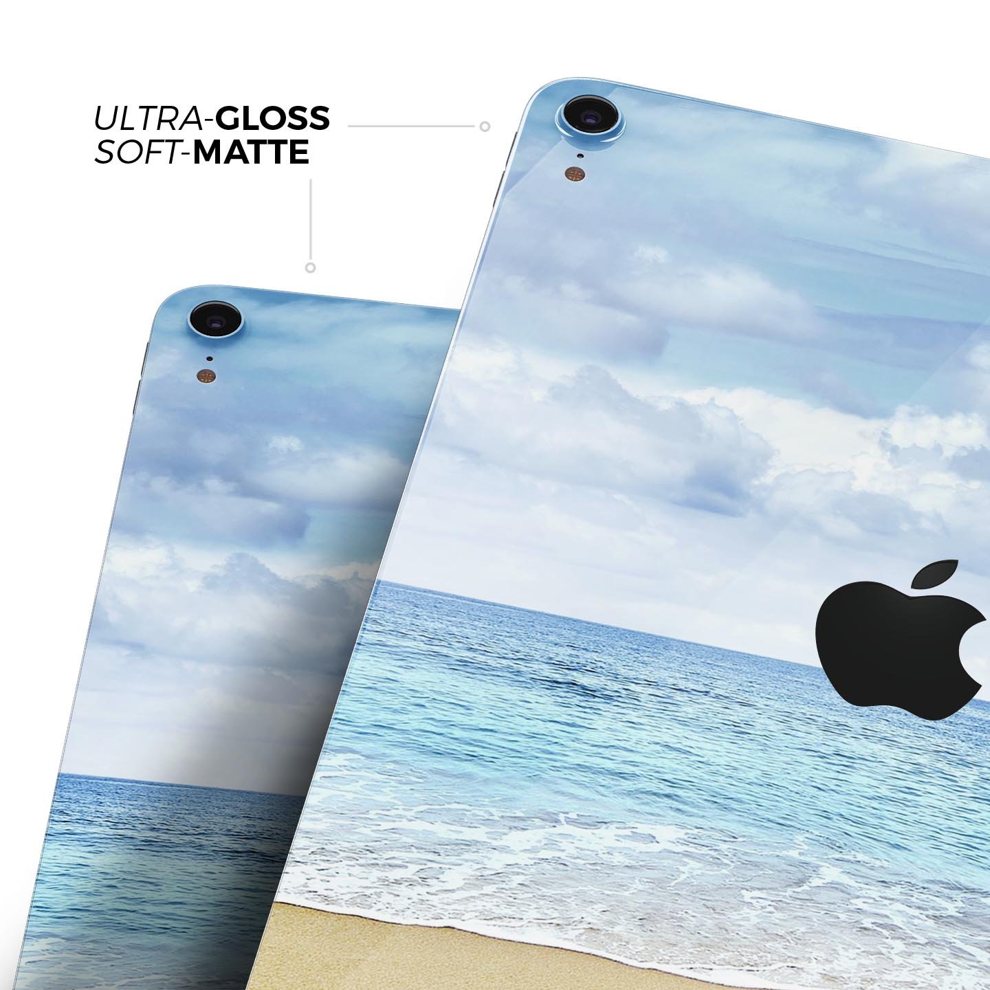Calm Blue Sky and Sea Shore skin decal for Apple iPad, showcasing a serene beach scene with vibrant colors and a sleek design.
