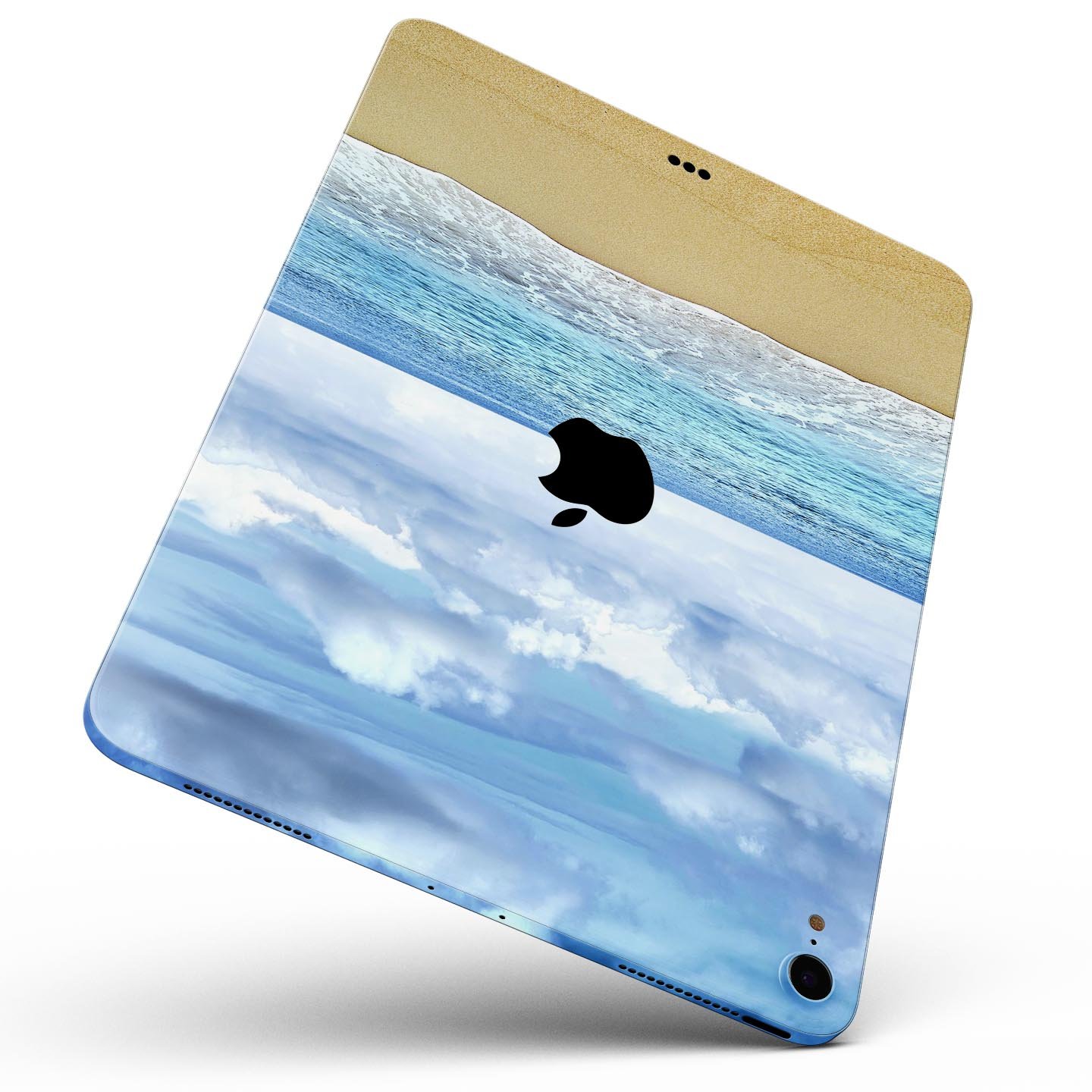 Calm Blue Sky and Sea Shore skin decal for Apple iPad, showcasing a serene beach scene with vibrant colors and a sleek design.