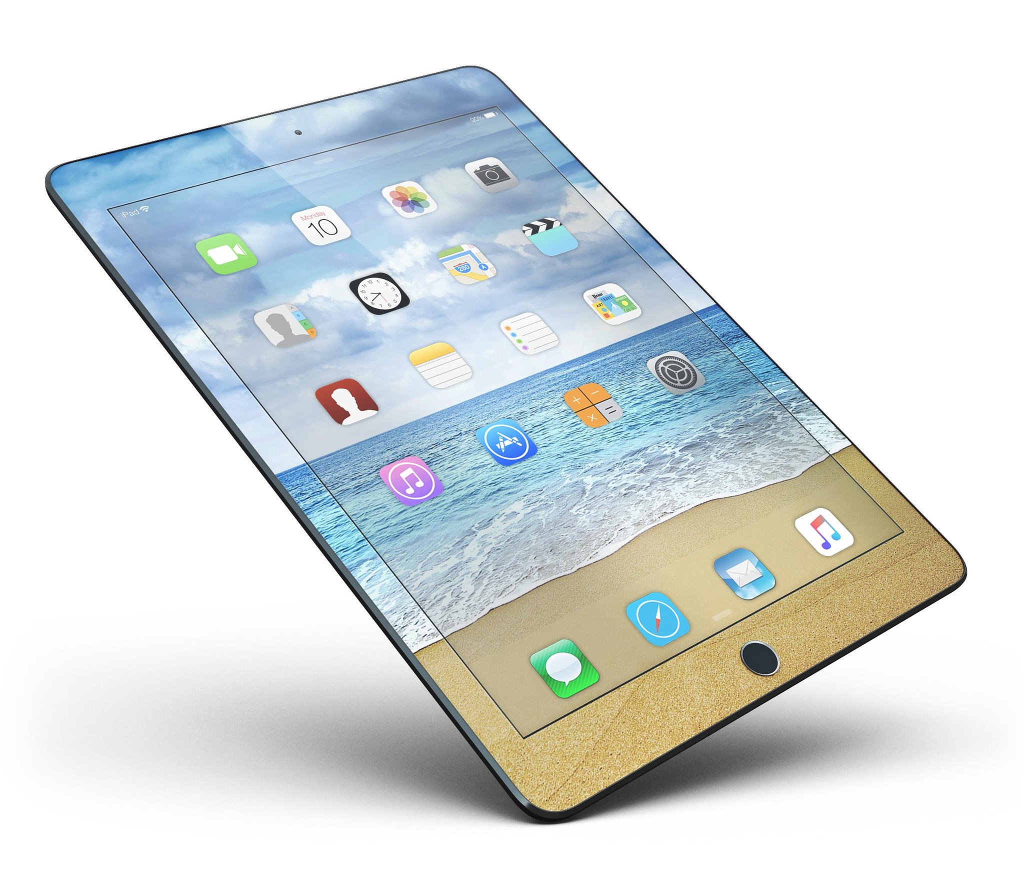 Calm Blue Sky and Sea Shore Full Body Skin for iPad Pro, showcasing vibrant blue sky and sea design on a sleek vinyl surface.