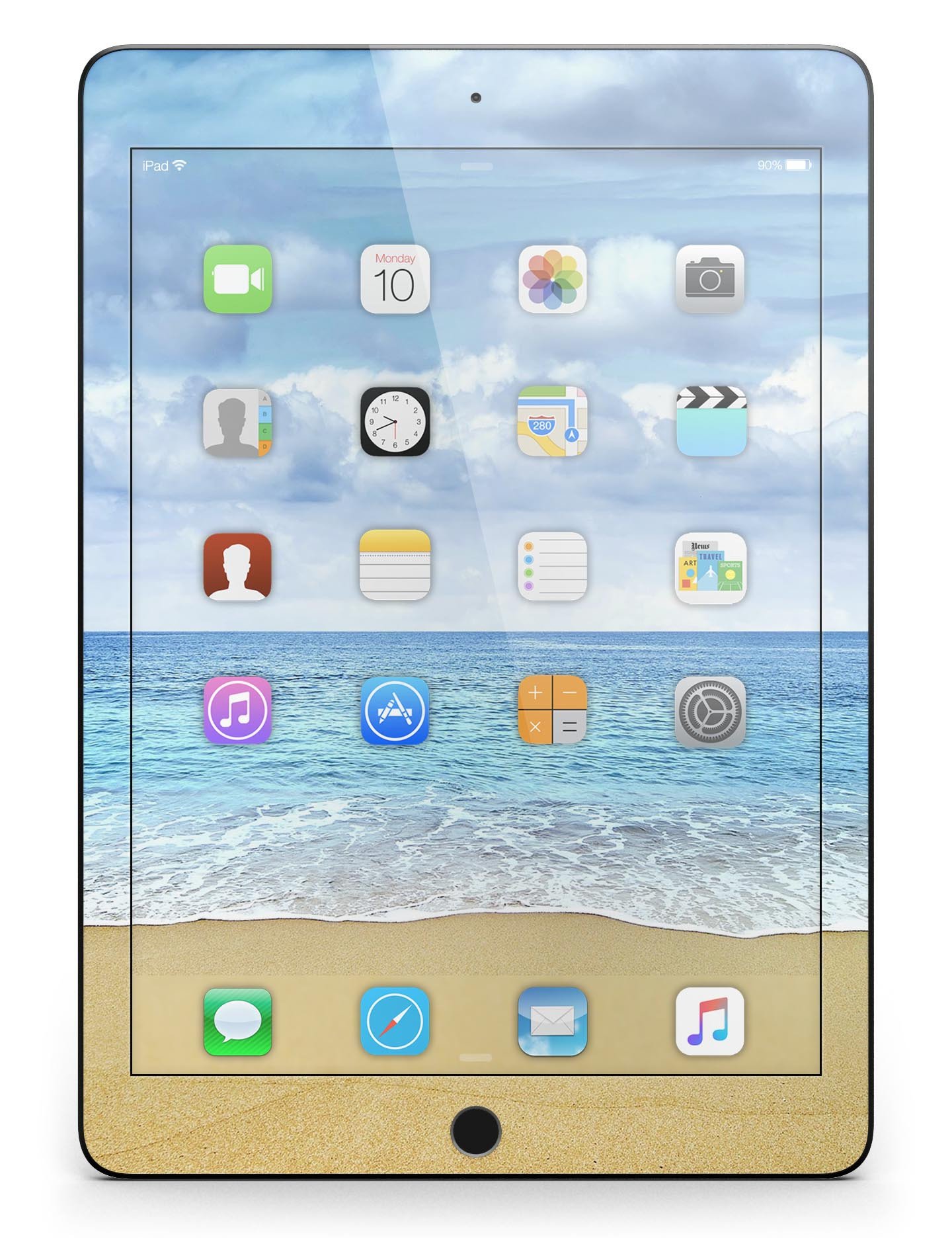 Calm Blue Sky and Sea Shore Full Body Skin for iPad Pro, showcasing vibrant blue sky and sea design on a sleek vinyl surface.