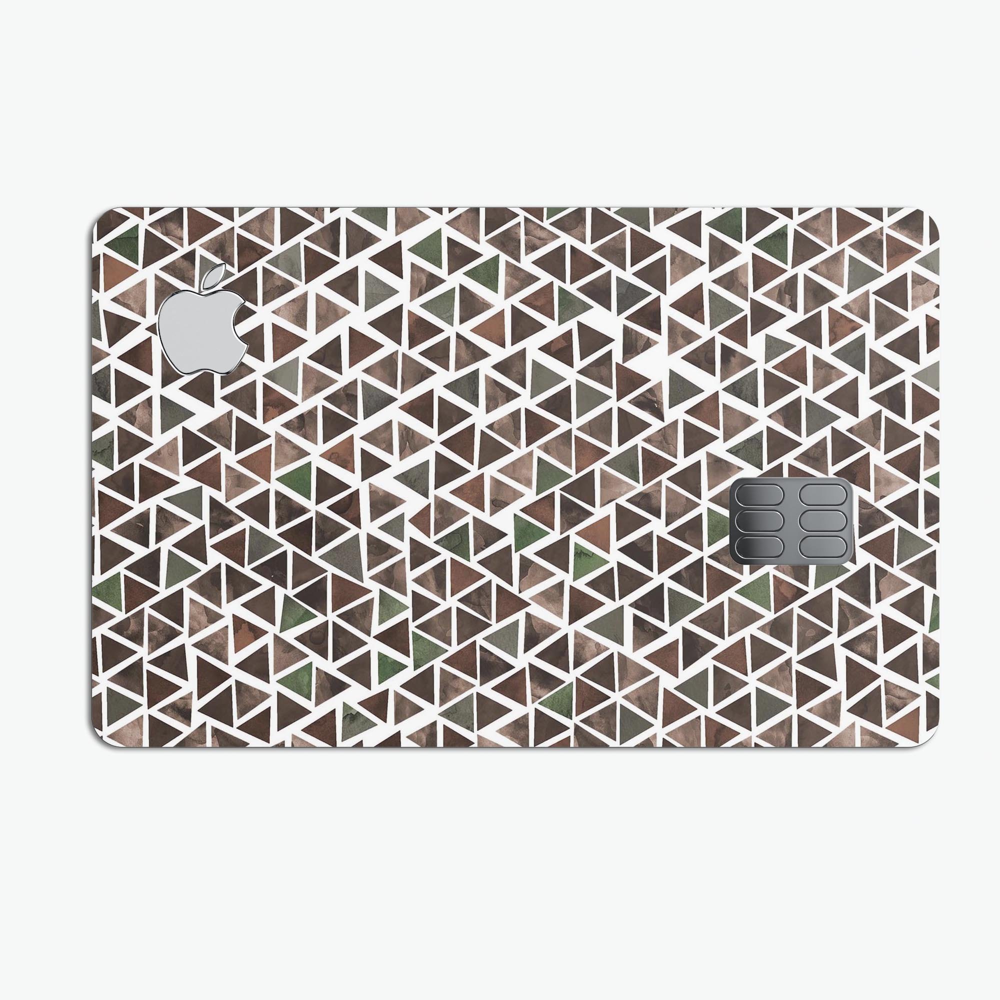 Camo Watercolor Triangle Pattern skin applied on an Apple Card, showcasing its vibrant design and premium finish.