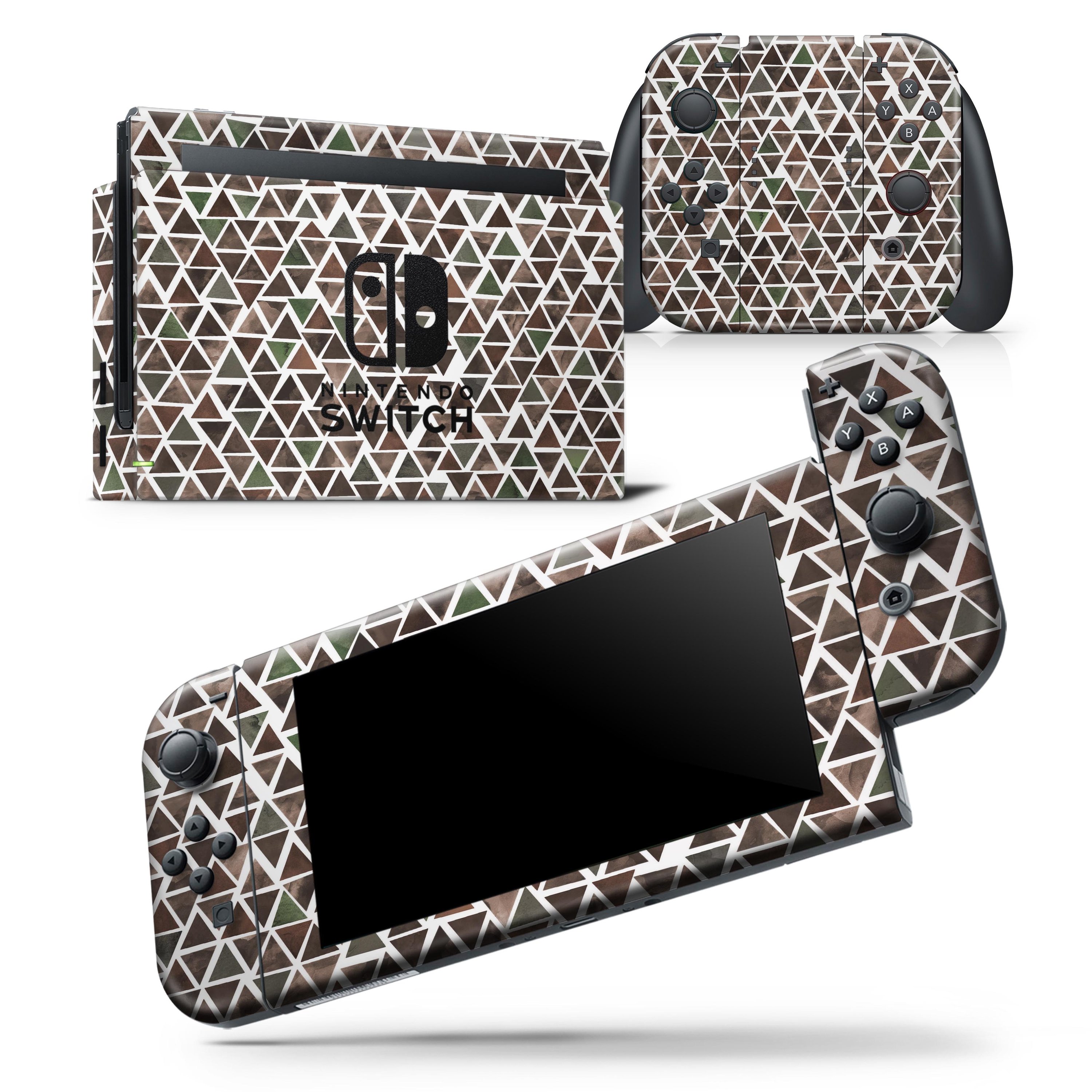 Camo Watercolor Triangle Pattern skin wrap decal for Nintendo Switch, showcasing vibrant colors and a stylish design.
