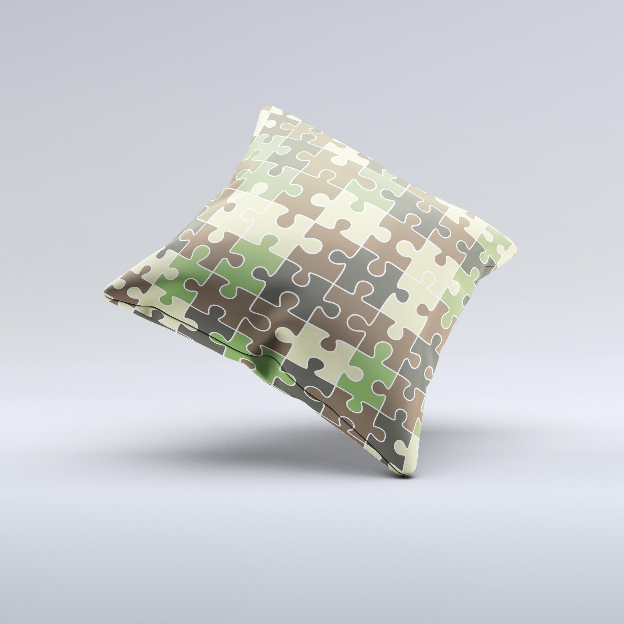 Camouflage Colored Puzzle Pattern Decorative Throw Pillow showcasing unique handmade design and high-quality fabric.