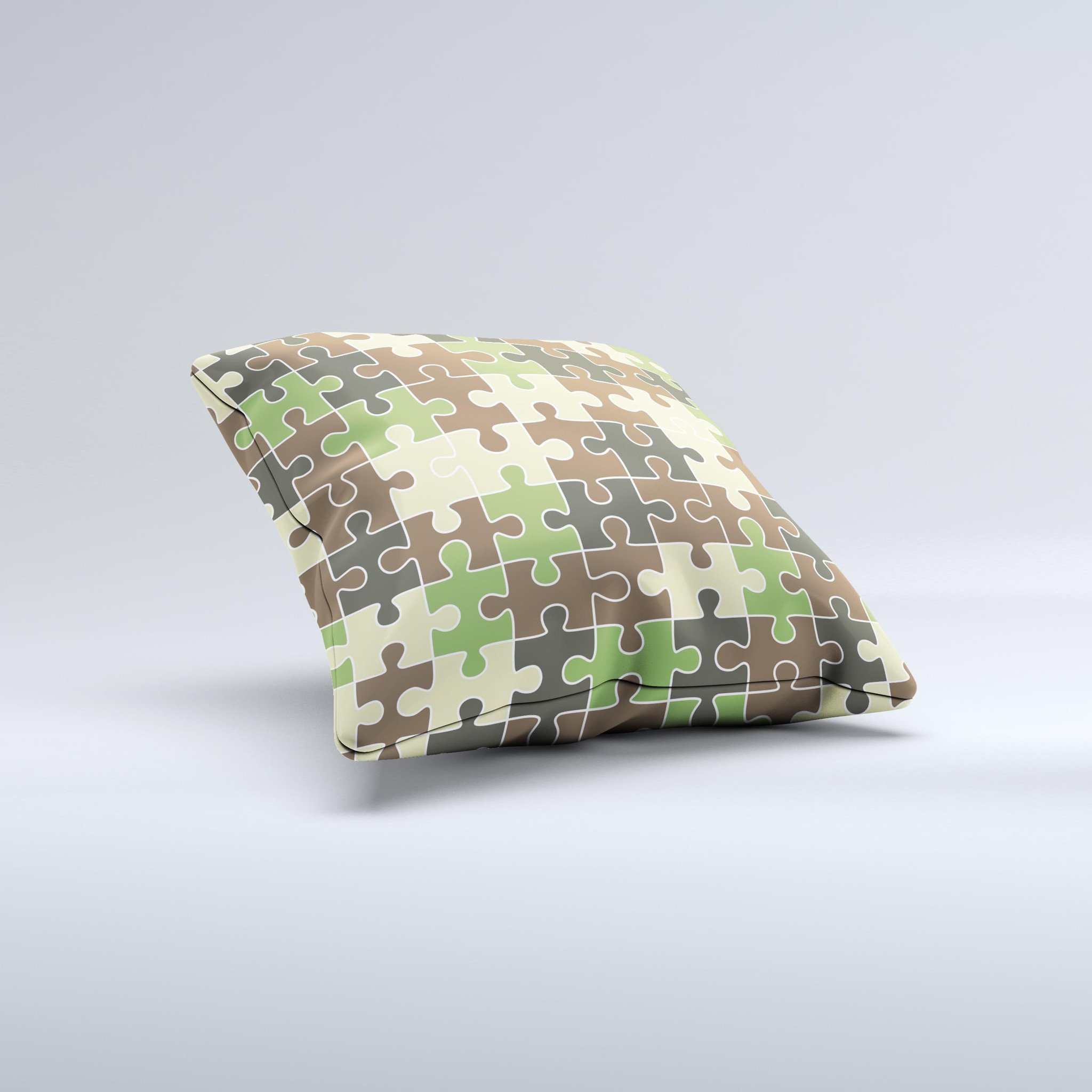Camouflage Colored Puzzle Pattern Decorative Throw Pillow showcasing unique handmade design and high-quality fabric.