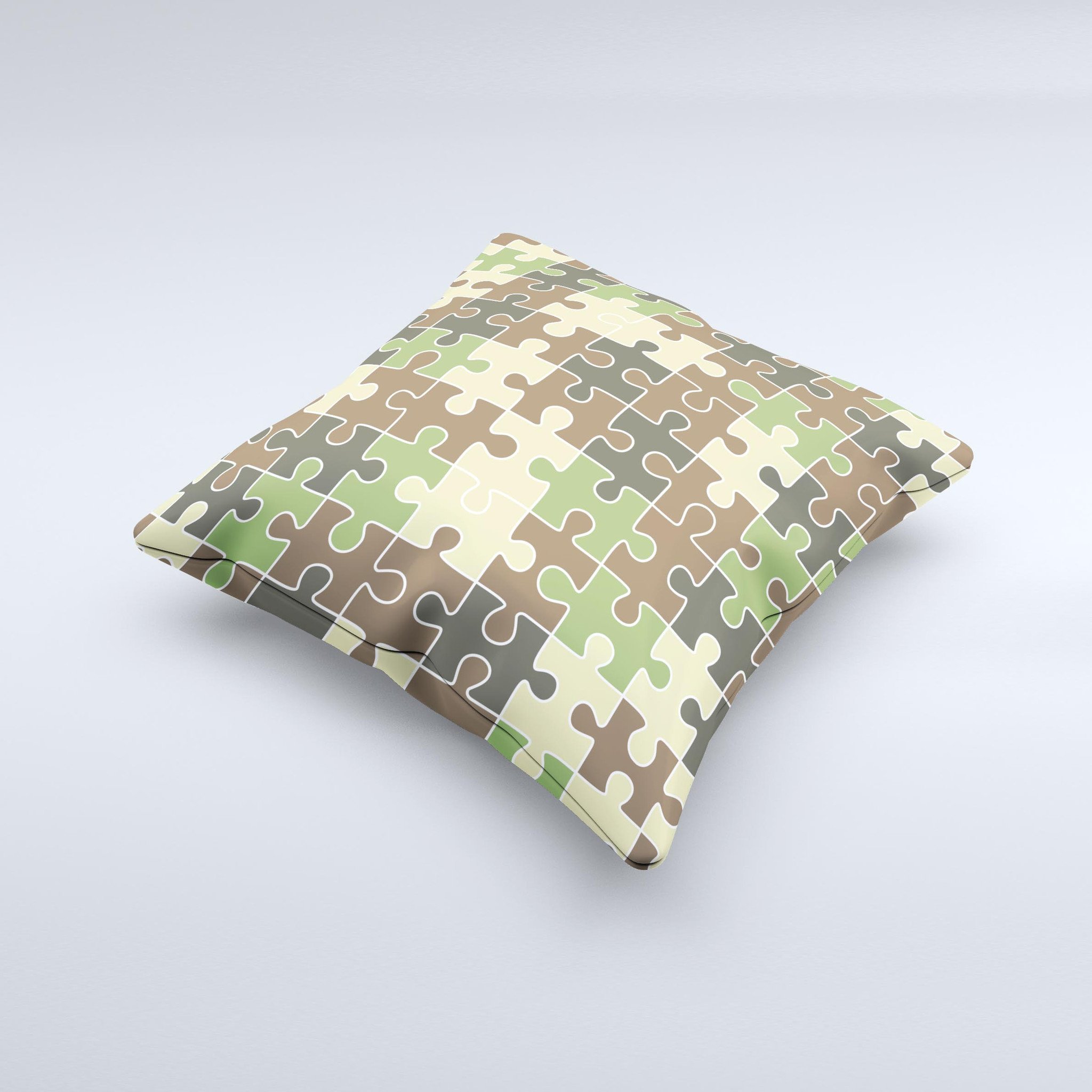 Camouflage Colored Puzzle Pattern Decorative Throw Pillow showcasing unique handmade design and high-quality fabric.