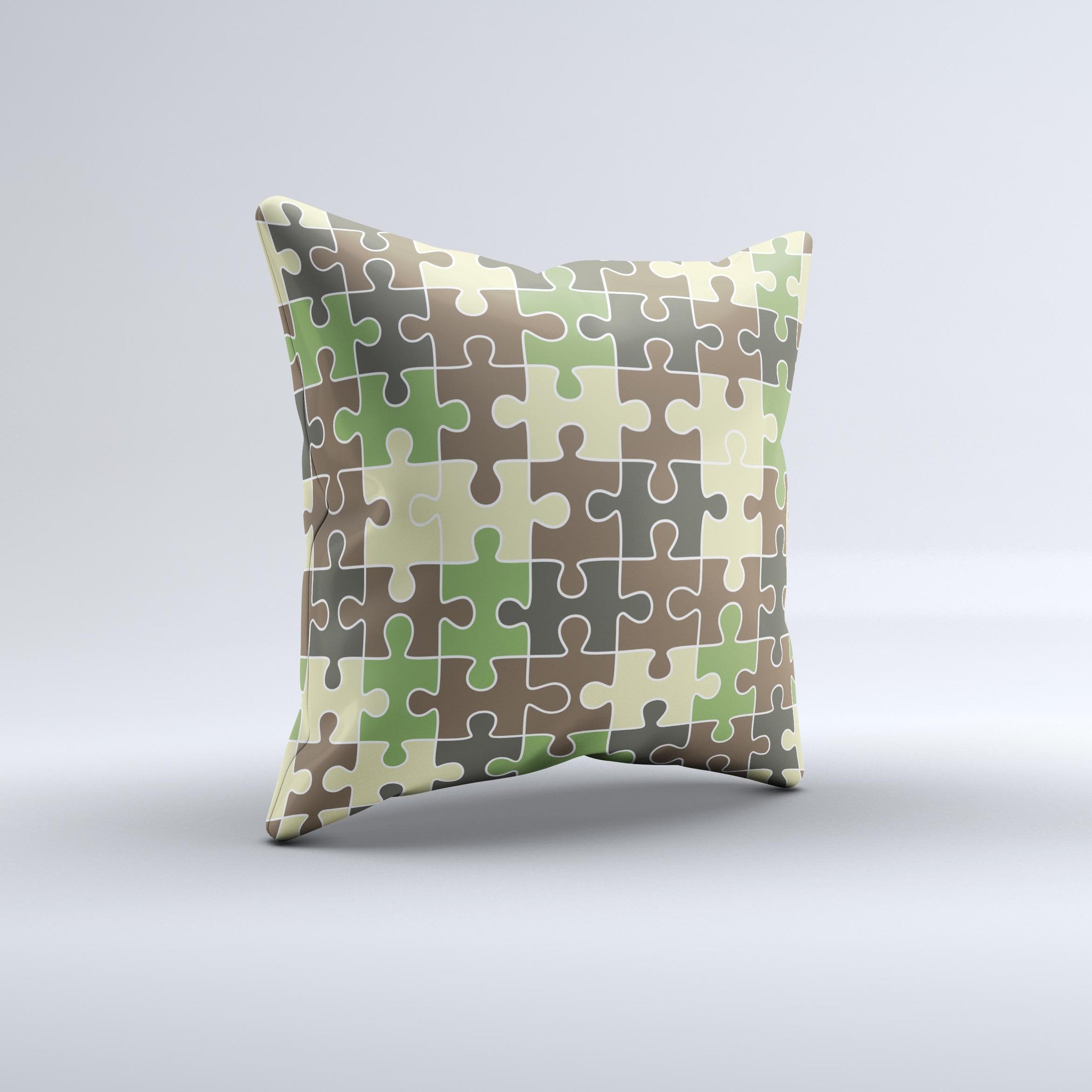Camouflage Colored Puzzle Pattern Decorative Throw Pillow showcasing unique handmade design and high-quality fabric.