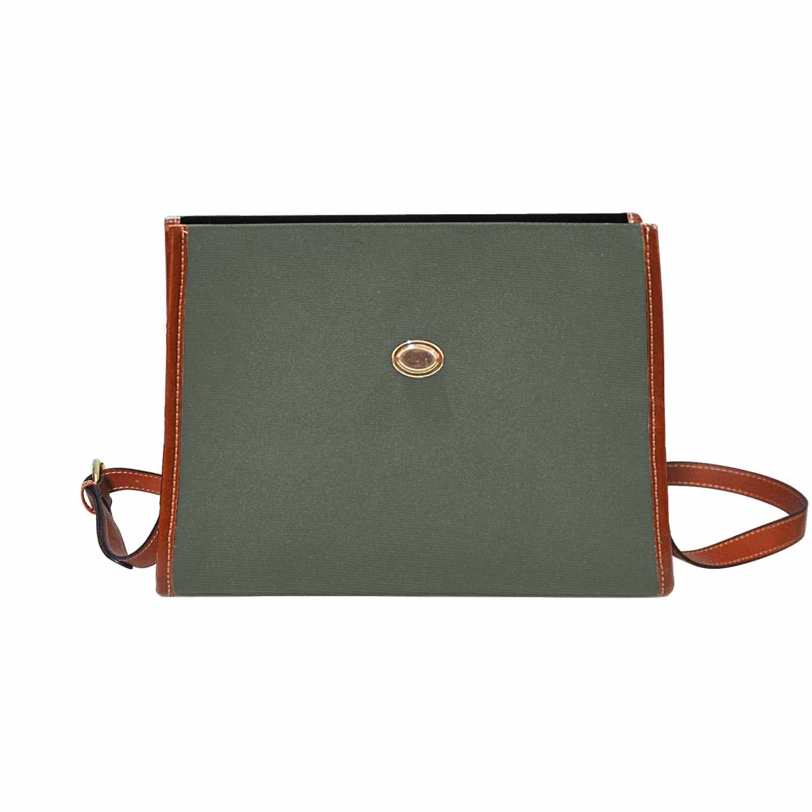 Stylish Canvas Handbag in Ebony Black with a brown crossbody strap, showcasing its waterproof material and spacious design.